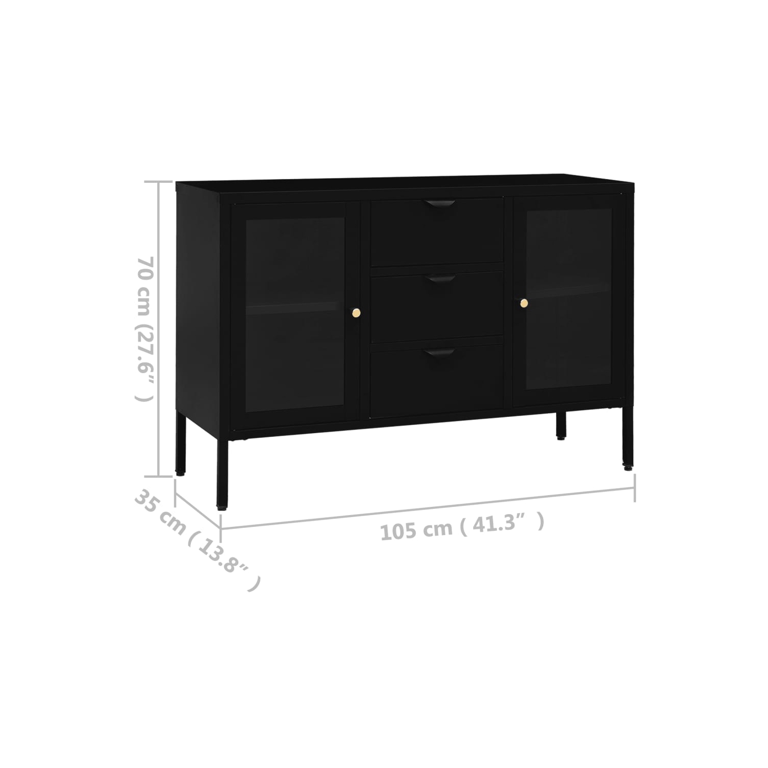 vidaXL Sideboard Black 105x35x70 cm Steel and Tempered Glass