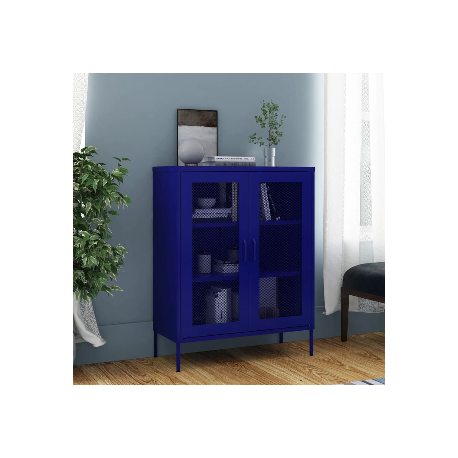 vidaXL Storage Cabinet Navy Blue 80x35x101.5 cm Steel