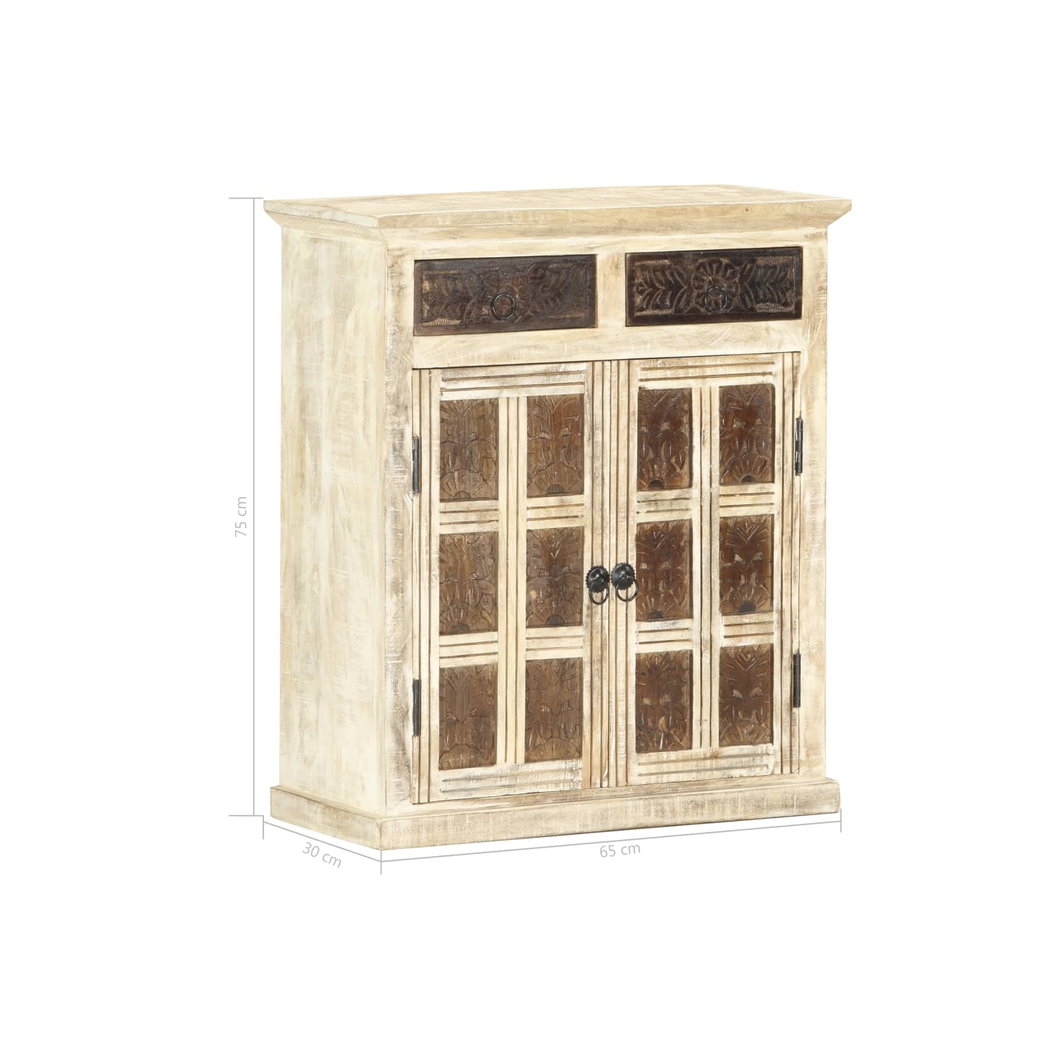 vidaXL Sideboard White 65x30x75 cm Solid Mango Wood