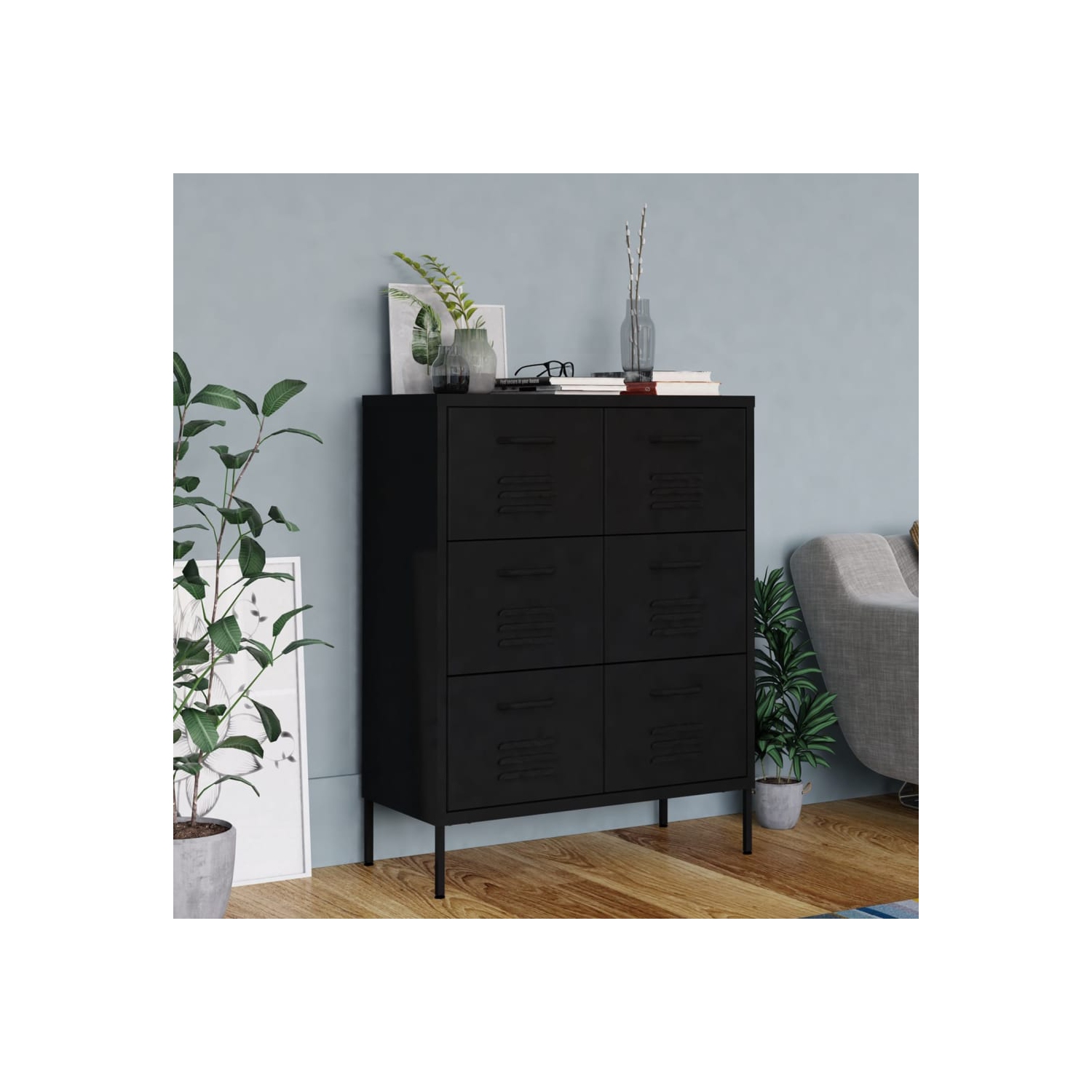 Armoire à tiroir vidaXL en acier noir 80 x 35 x 35 po de 101,5 cm