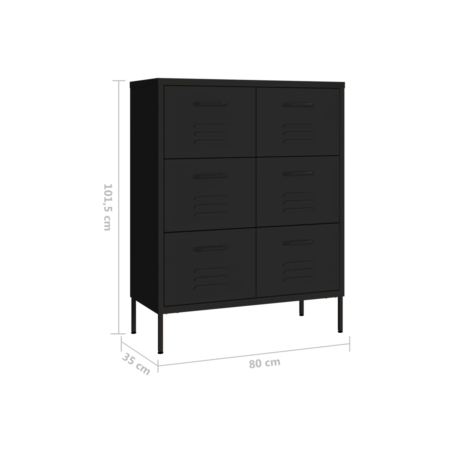 Armoire à tiroir vidaXL en acier noir 80 x 35 x 35 po de 101,5 cm