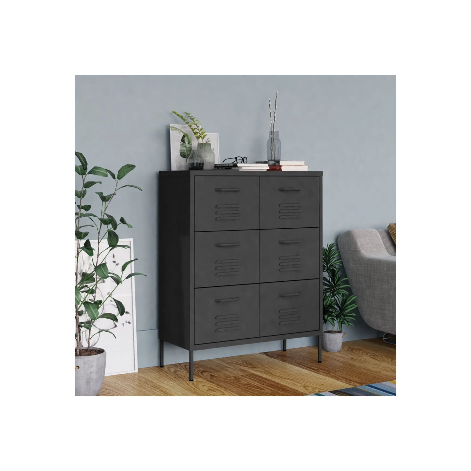 vidaXL Drawer Cabinet Anthracite 80x35x101.5 cm Steel