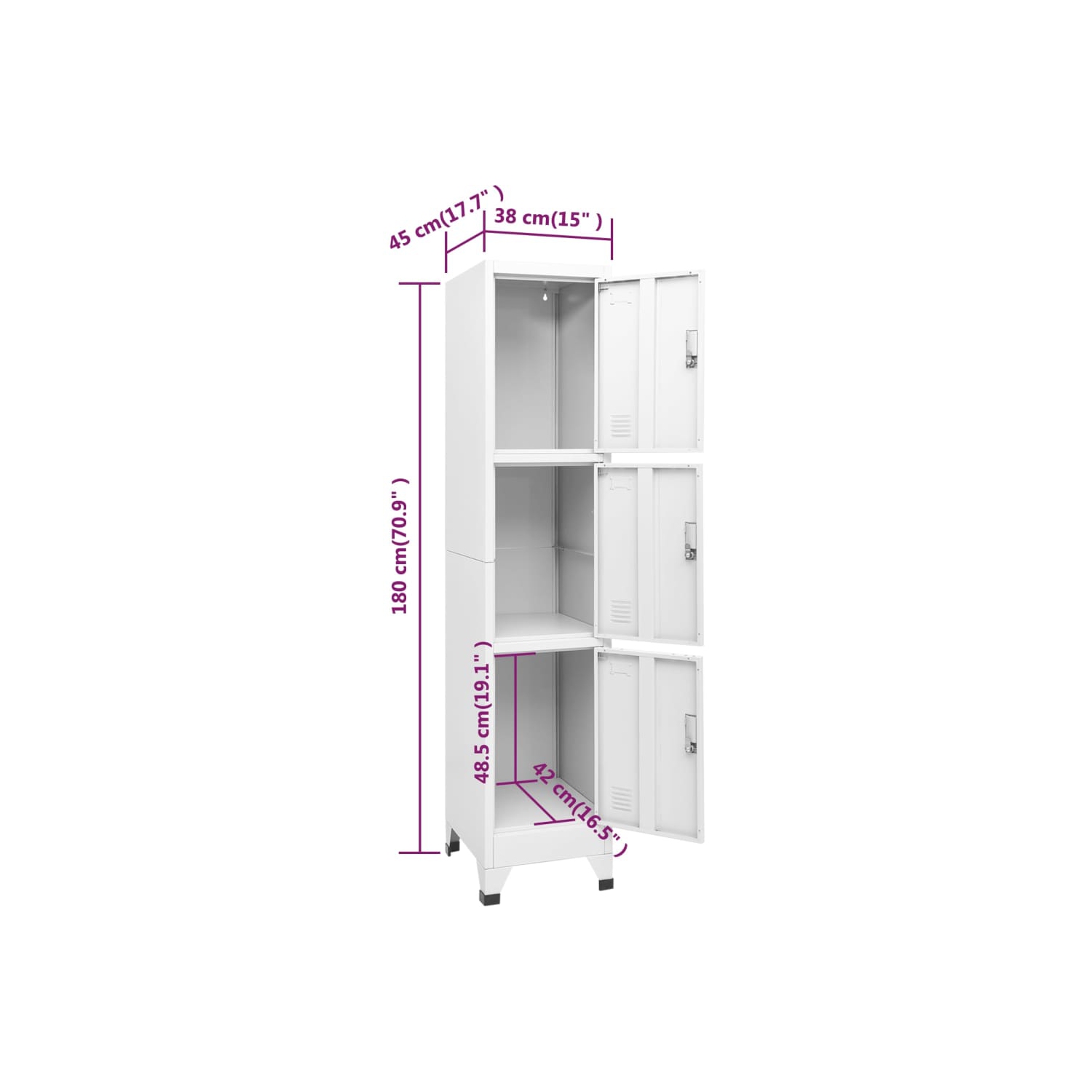 vidaXL Locker Cabinet with 3 Compartments 38x45x180 cm