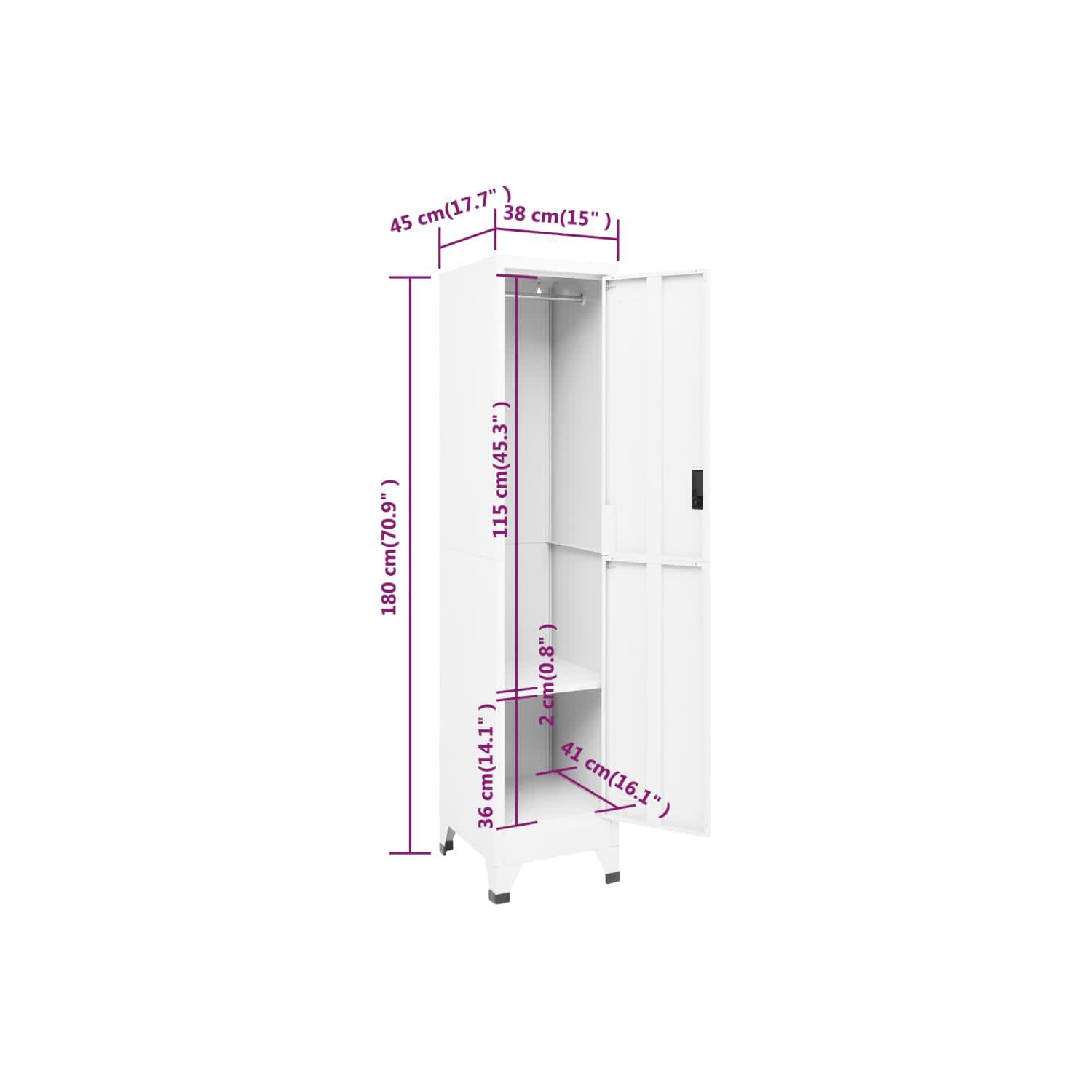 vidaXL Locker Cabinet White 38x45x180 cm Steel