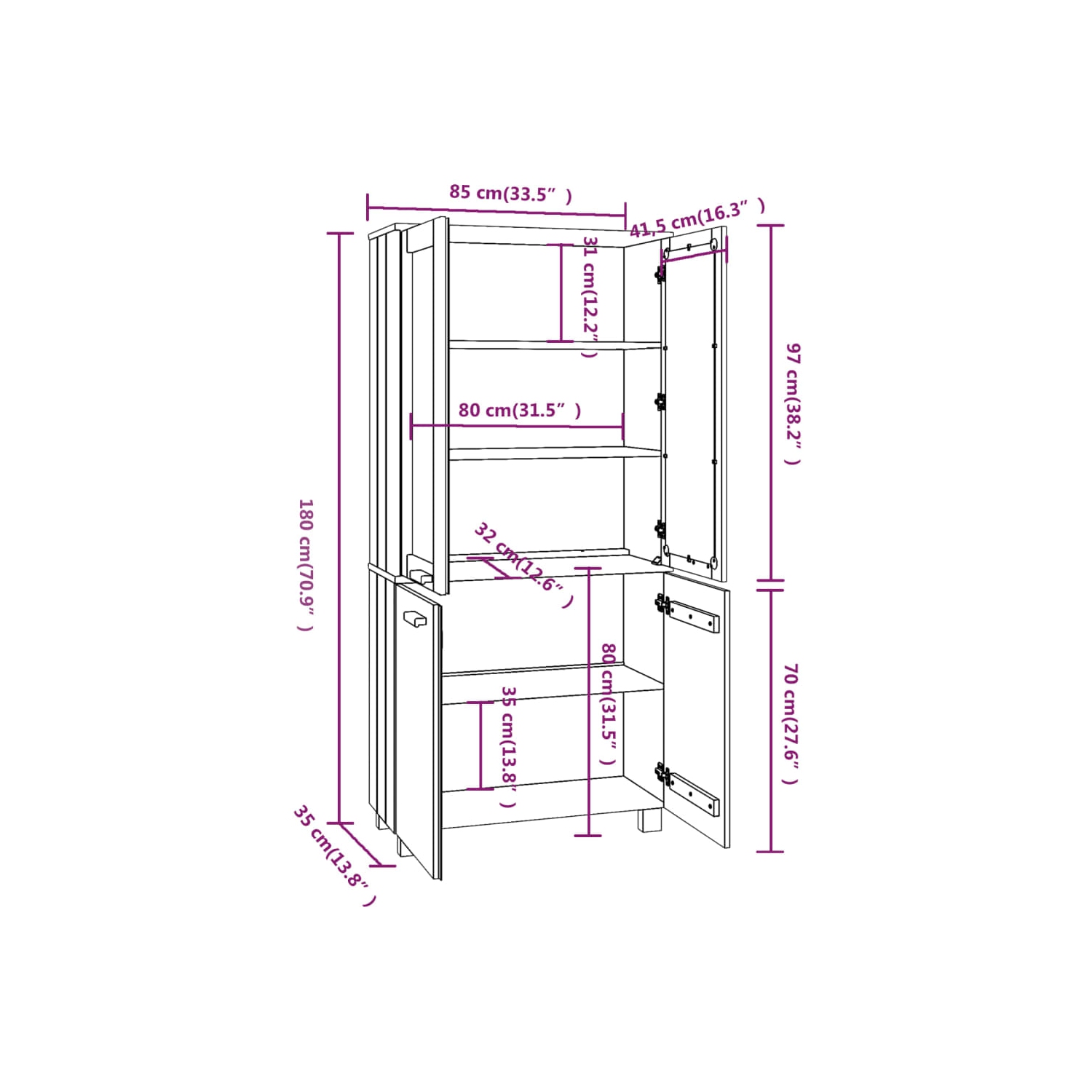 vidaXL Highboard HAMAR Solid Wood Pine White