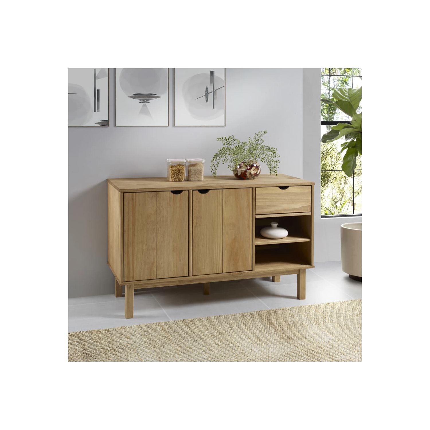 Meuble de rangement pour téléviseur à écran large en bois massif 73,5&nbsp;cm 114 x 43 po