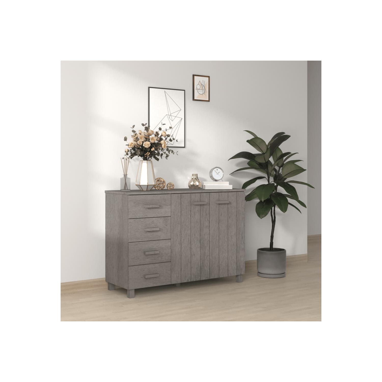 vidaXL Sideboard HAMAR Light Grey 113x40x80 cm Solid Wood Pine