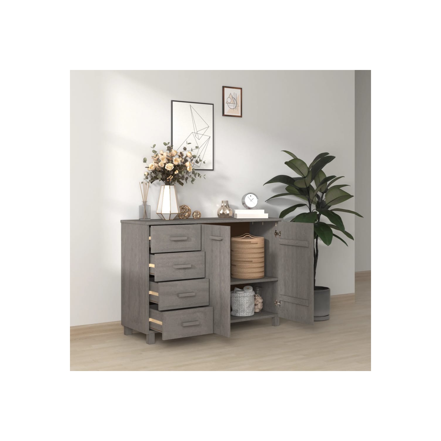 vidaXL Sideboard HAMAR Light Grey 113x40x80 cm Solid Wood Pine