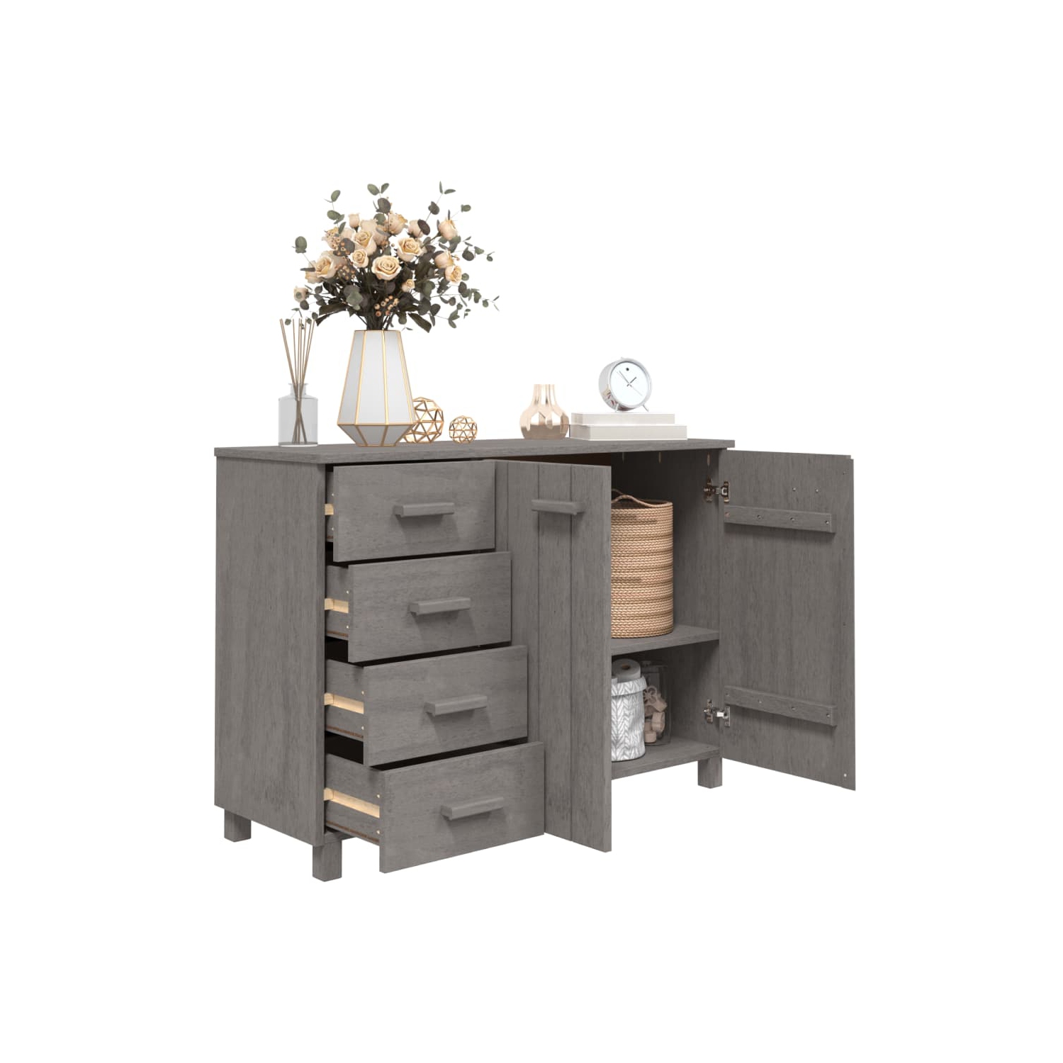 vidaXL Sideboard HAMAR Light Grey 113x40x80 cm Solid Wood Pine
