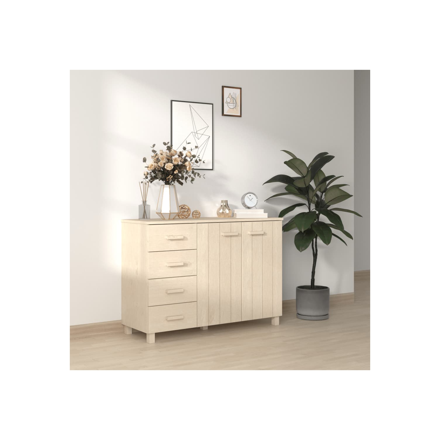 Meuble de rangement HABAR de VIdaXL - Brun miel de 113x40 x 80&nbsp;cm - Pin en bois massif