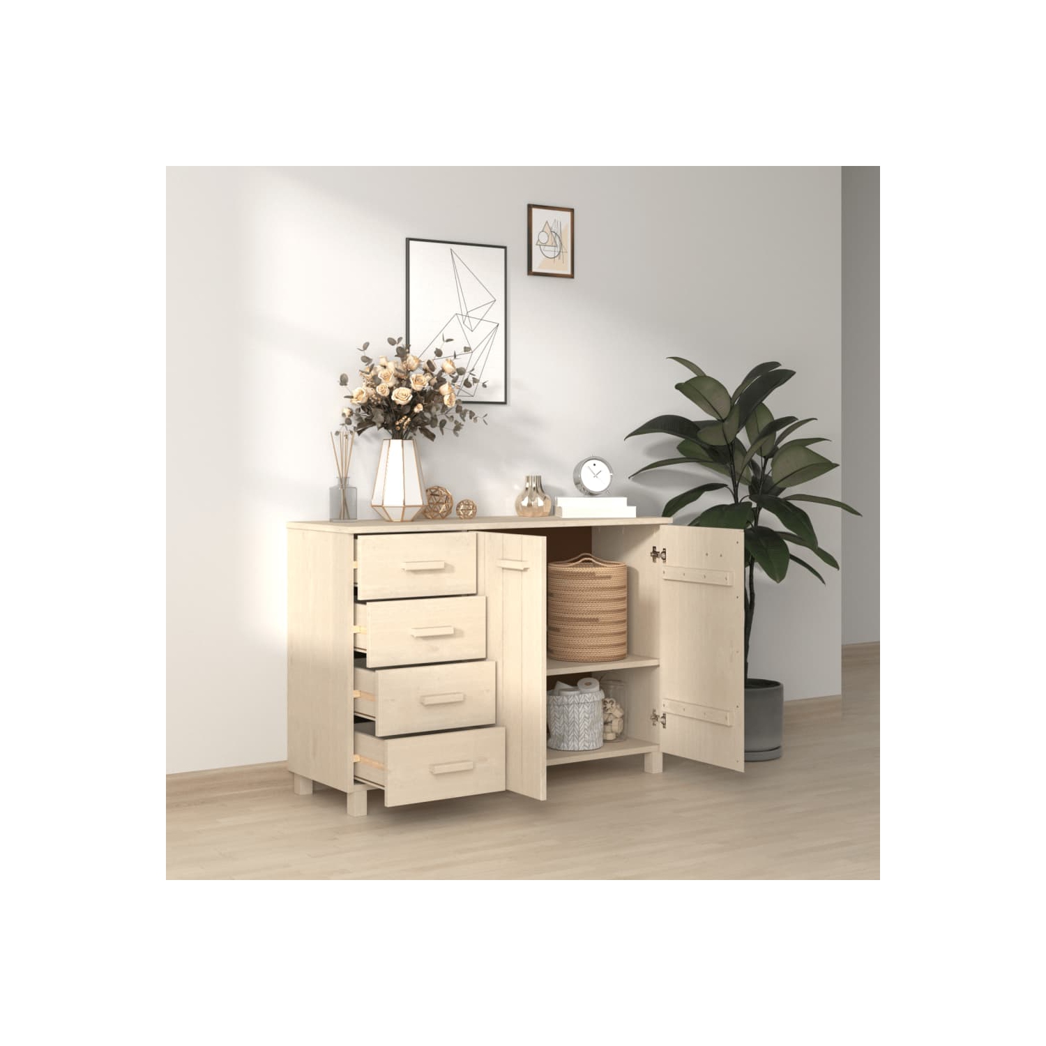 Meuble de rangement HABAR de VIdaXL - Brun miel de 113x40 x 80&nbsp;cm - Pin en bois massif