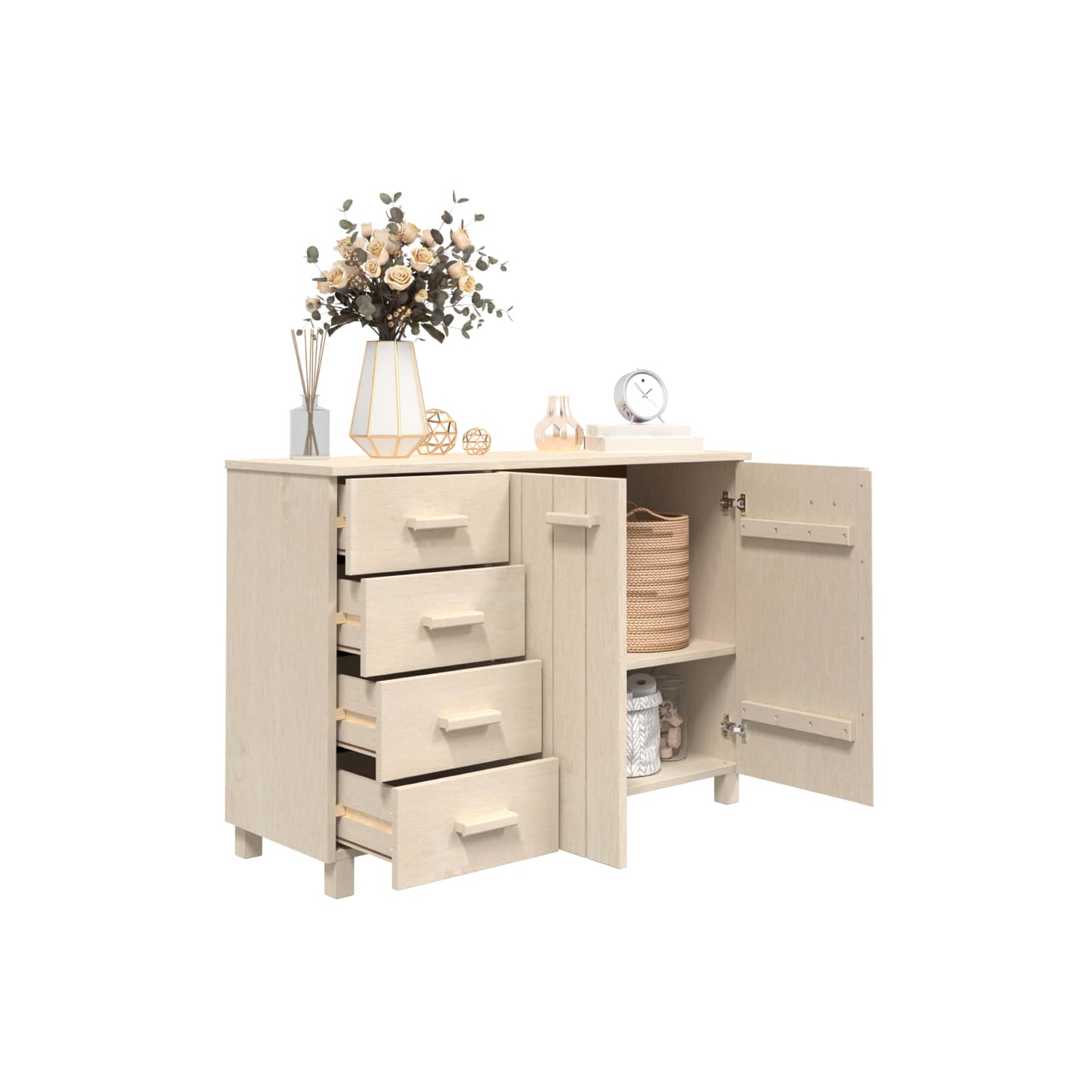 Meuble de rangement HABAR de VIdaXL - Brun miel de 113x40 x 80&nbsp;cm - Pin en bois massif
