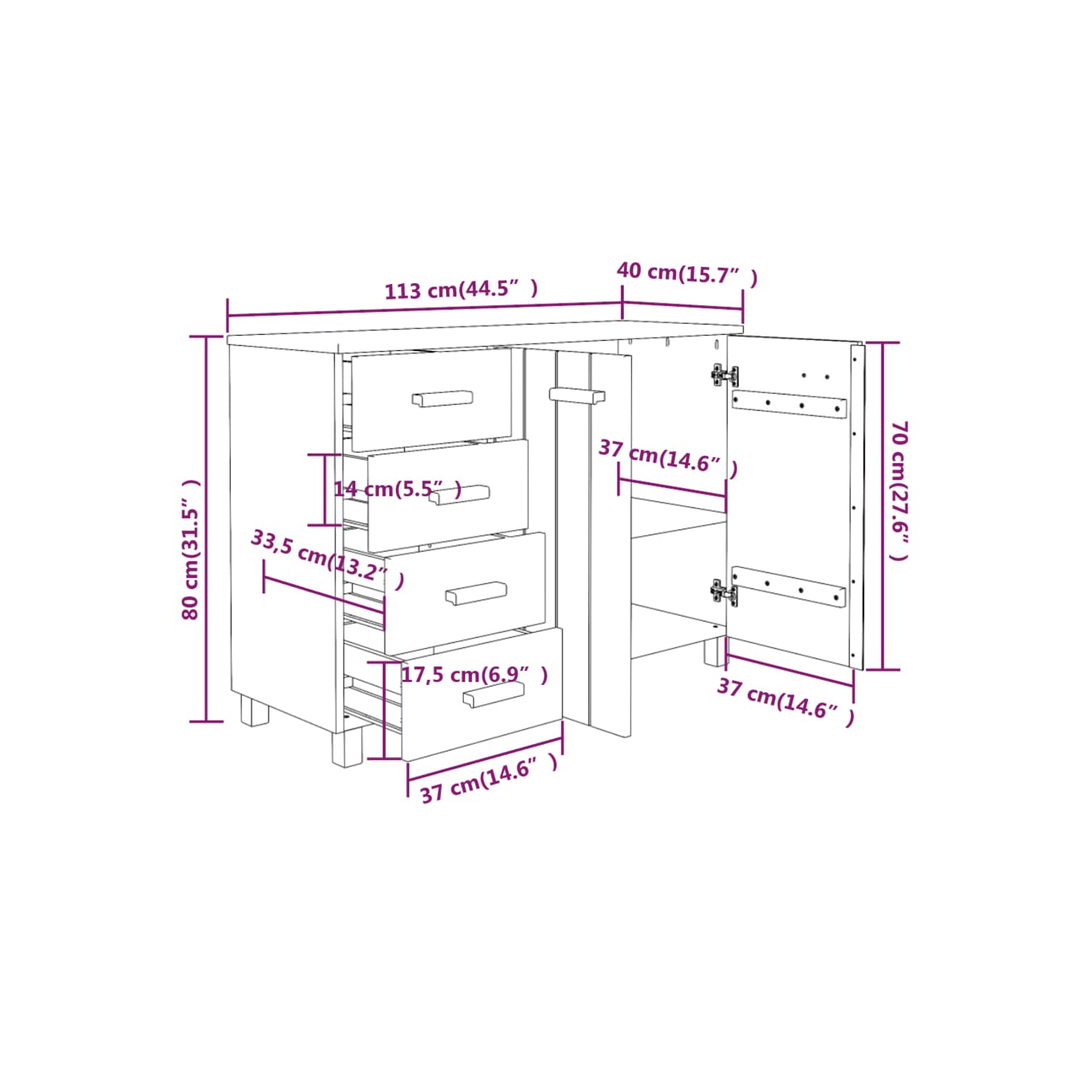 Meuble de rangement HABAR de VIdaXL - Brun miel de 113x40 x 80&nbsp;cm - Pin en bois massif