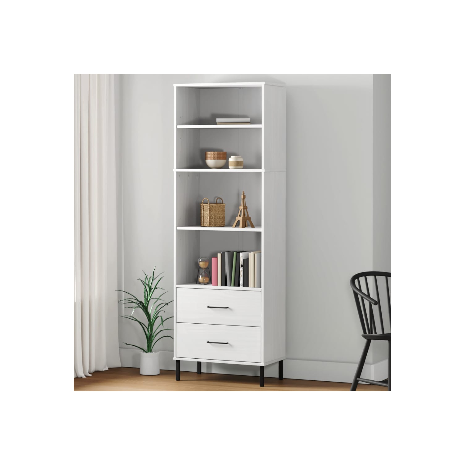 vidaXL Bookcase with 2 Drawers White 60x35x180 cm Solid Wood OSLO