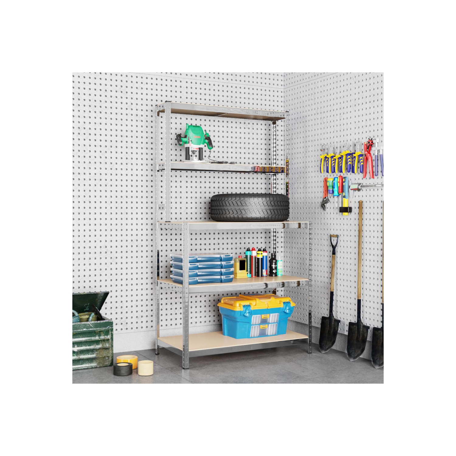 Table de travail à 5 couches avec tablettes en acier argenté et en bois d'ingénierie vidaXL