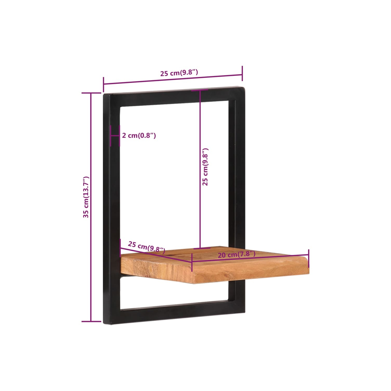 vidaXL Wall Shelves 2 pcs 25x25x35 cm Solid Wood Acacia and Steel