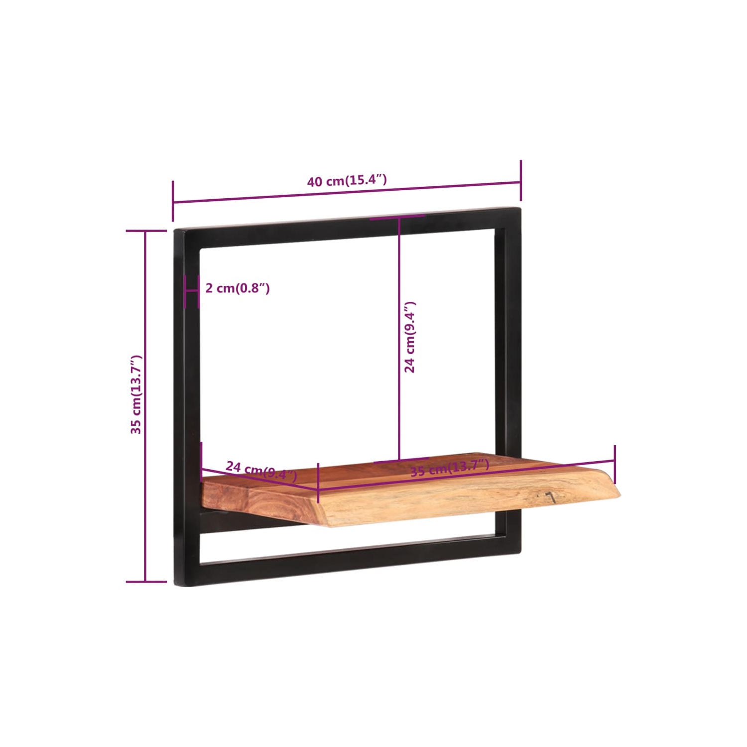 vidaXL Wall Shelves 2 pcs 40x24x35 cm Solid Wood Acacia and Steel