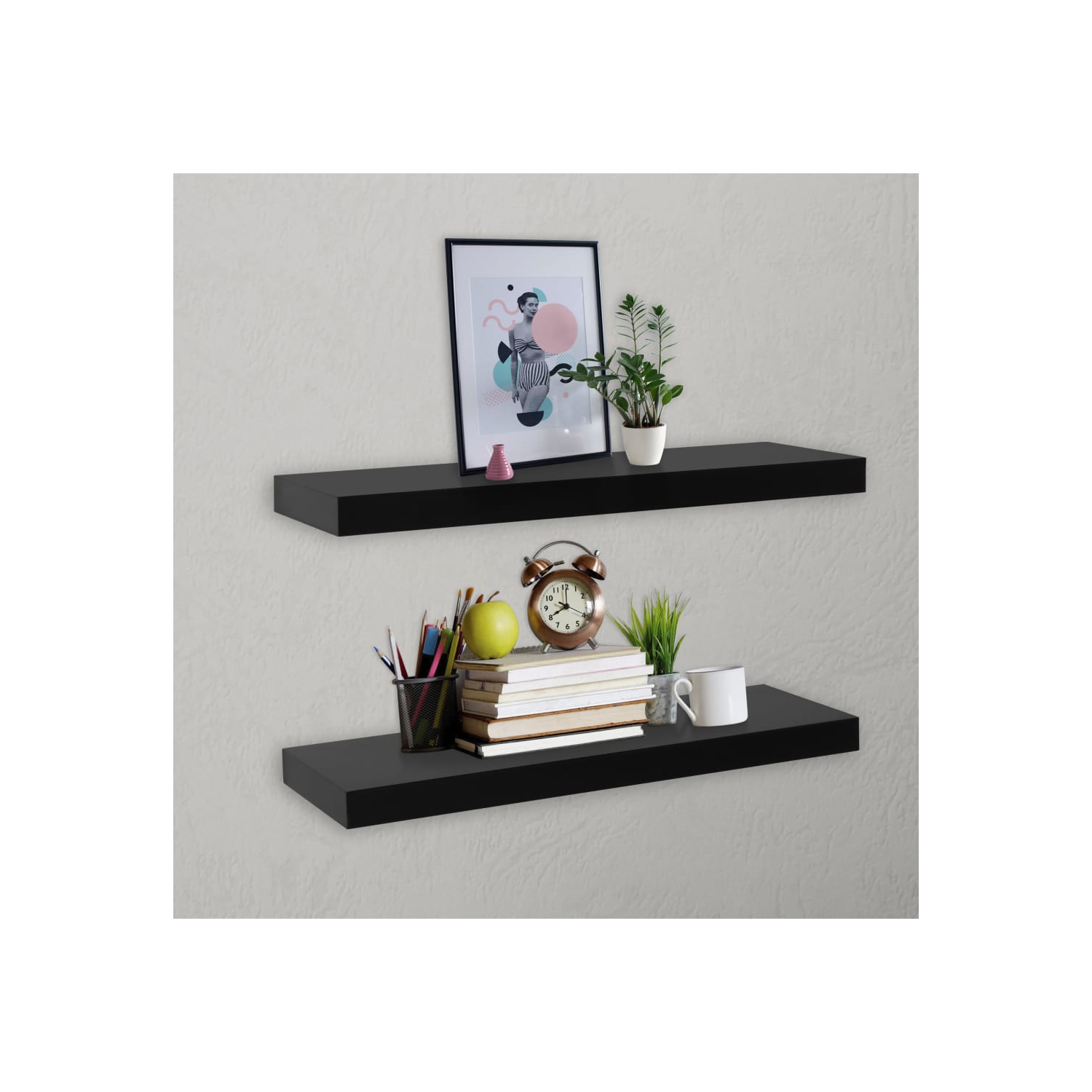 vidaXL Floating Wall Shelves 2 pcs Black 60x20x3.8 cm