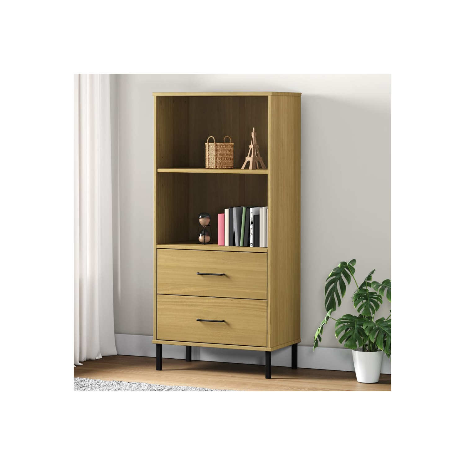 vidaXL Bookcase with 2 Drawers Brown 60x35x128.5 cm Solid Wood OSLO