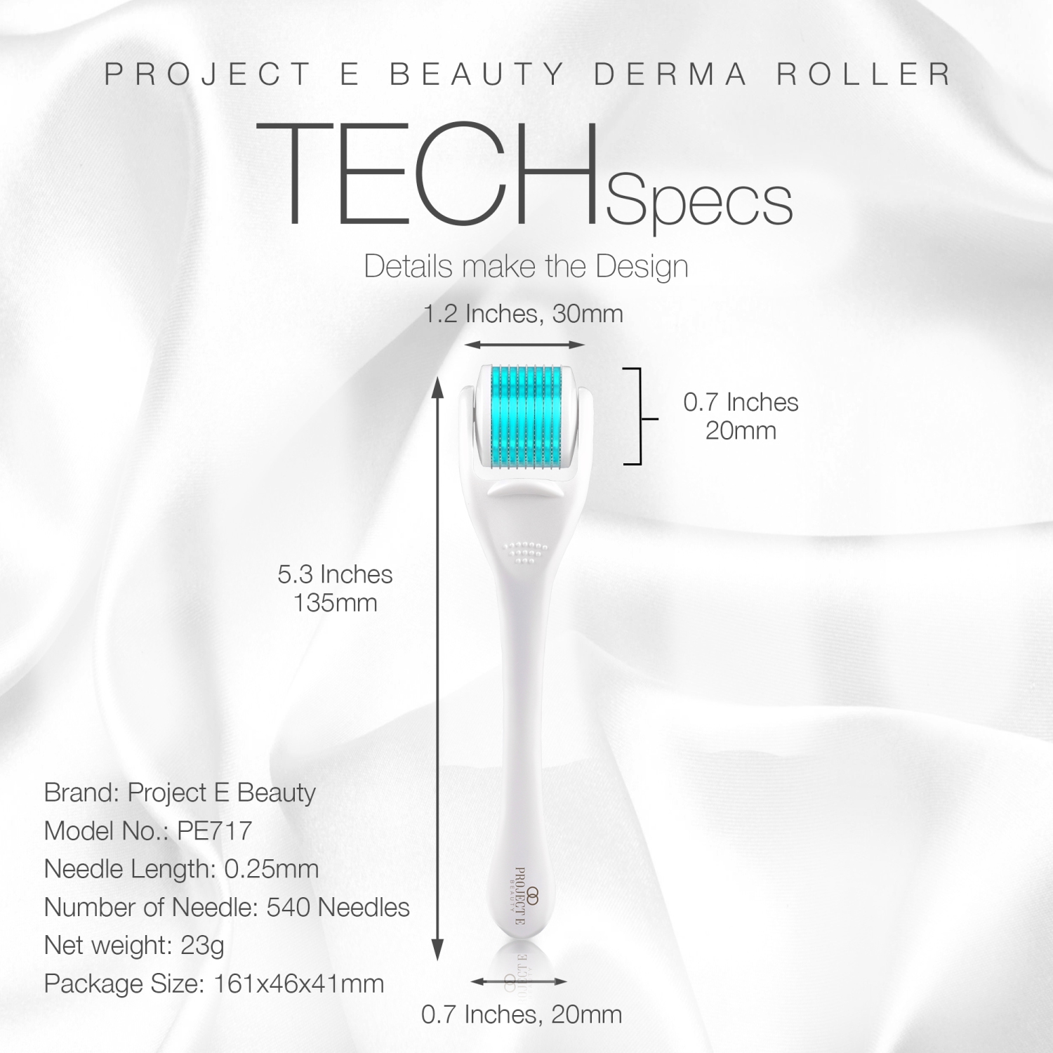 Project E Beauty The Derma Roller | 540 Titanium Microneedle Facial Tool | Collagen Boost | Reduce Scars & Wrinkles
