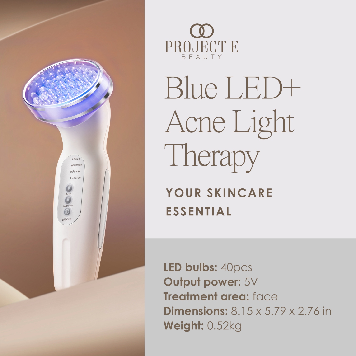 Project E Beauty Blue LED+ | Acne Light Therapy | Anti-Blemish | for Oily Skin | Reduce Dark Spots & Scars | Calm Inflammation