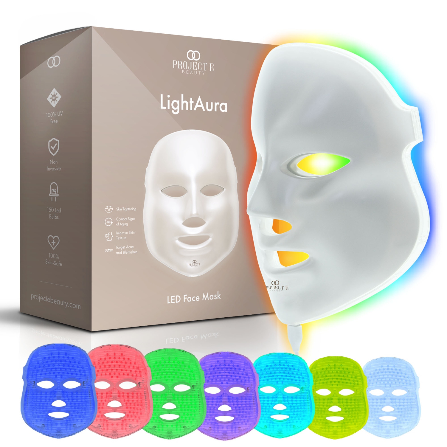 Project E Beauty LightAura LED Face Mask | 7-Color LED Face Mask | LED Light Therapy | Anti-Aging | Anti-Blemish | Boost Collagen