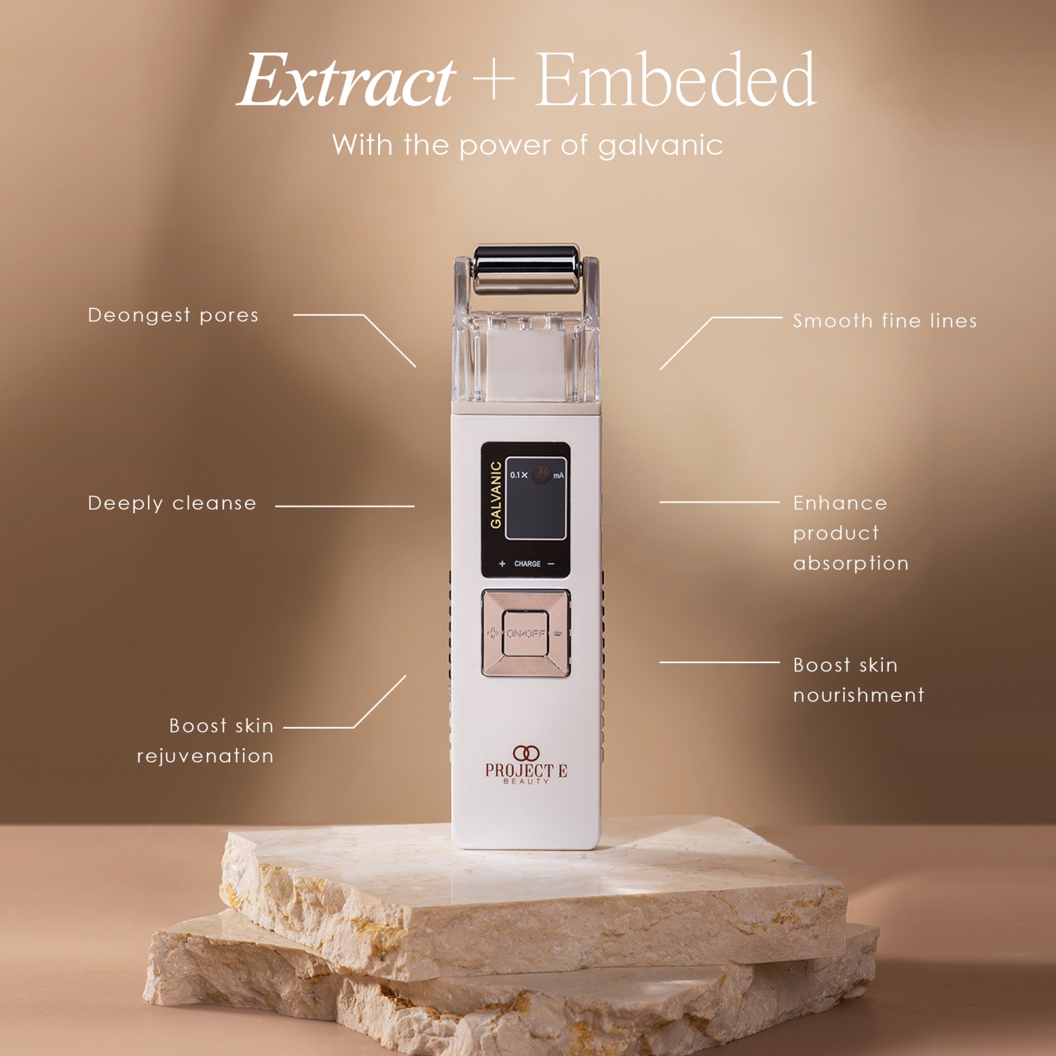 Project E Beauty GavaWand | Galvanic Wonder Roller | Smooths & Firms Skin | Reduces Fine Lines & Wrinkles | Pore Cleansing