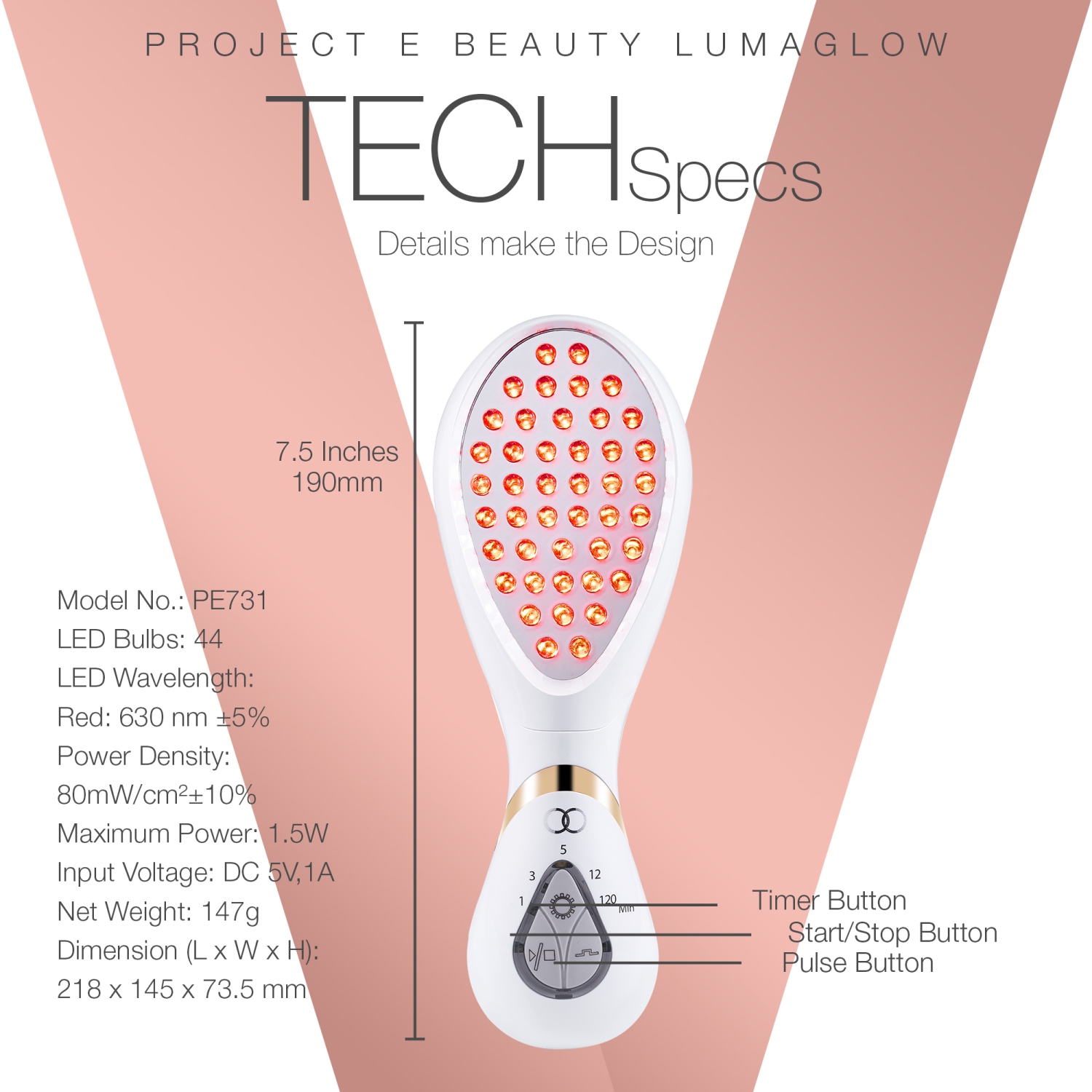 Project E Beauty LumaGlow Red | Anti-Aging LED Light Therapy Wand | Reduce Wrinkles | Collagen Booster | FDA-Cleared