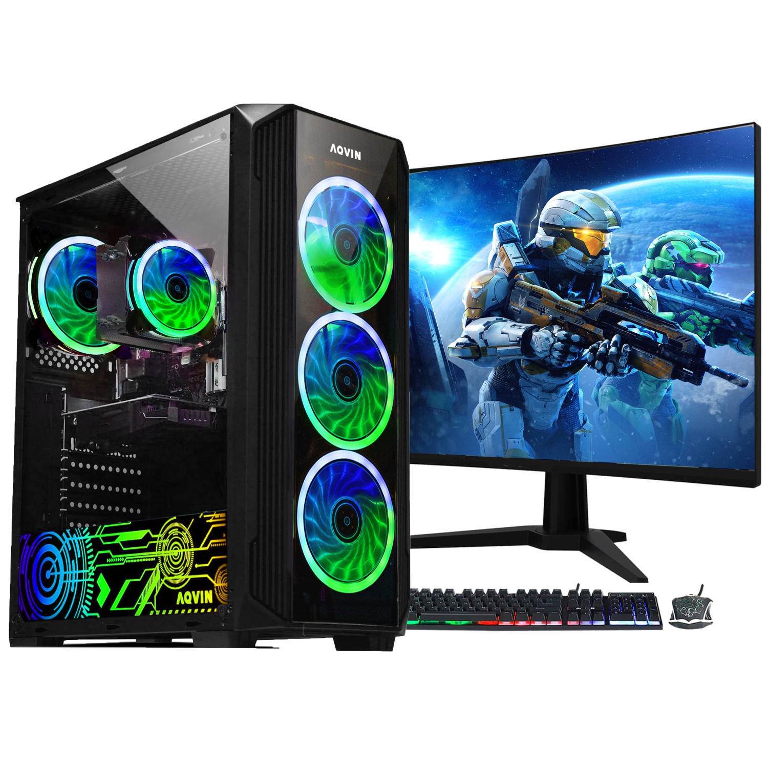 Refurbished (Excellent) AQVIN Gaming PC Desktop Computer Tower (Intel i7/1TB SSD/32GB RAM/GeForce RTX 3060/Windows 10 Pro) New 27 inch Curved Gaming Monitor - Only at Best Buy