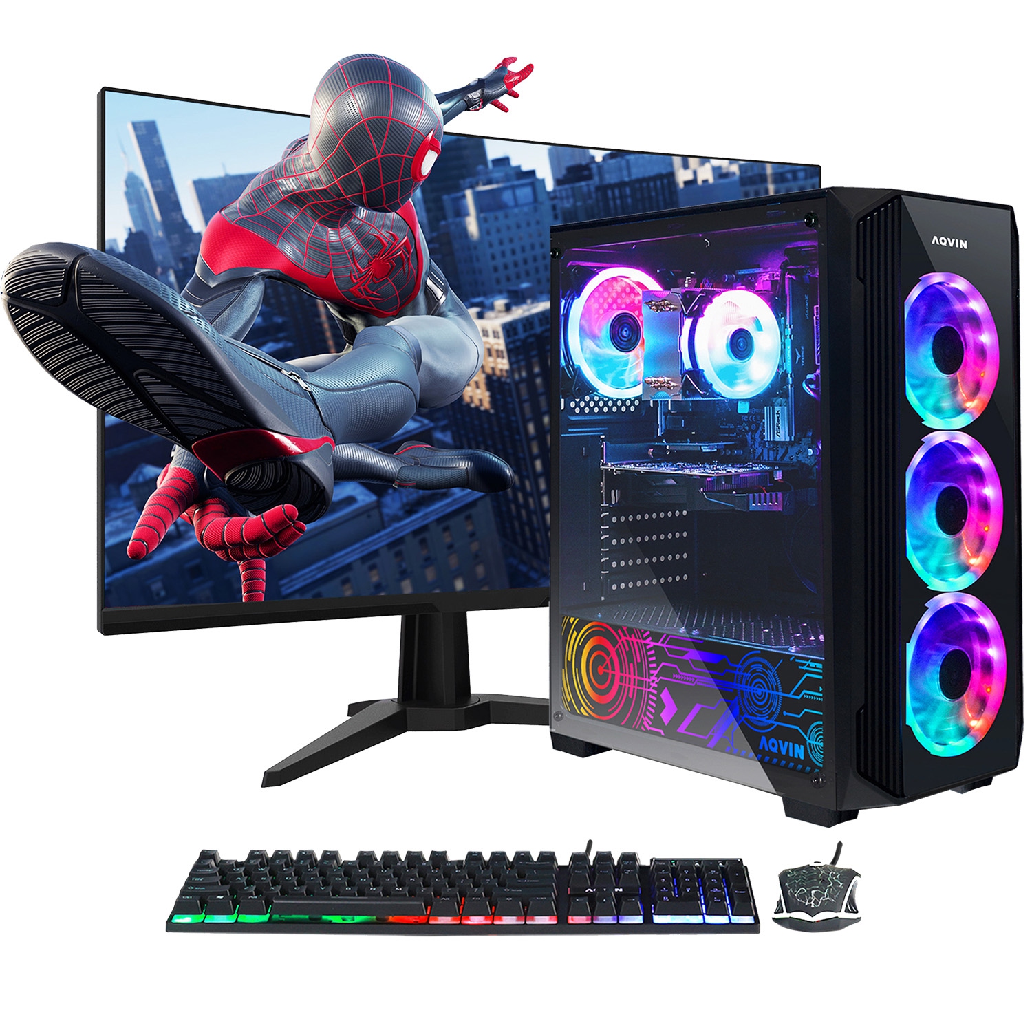 Refurbished (Excellent) AQVIN Gaming PC Desktop Computer Tower (Intel i7/1TB SSD/32GB RAM/GeForce RTX 3060/Windows 10 Pro) New 24 inch Curved Gaming Monitor - Only at Best Buy