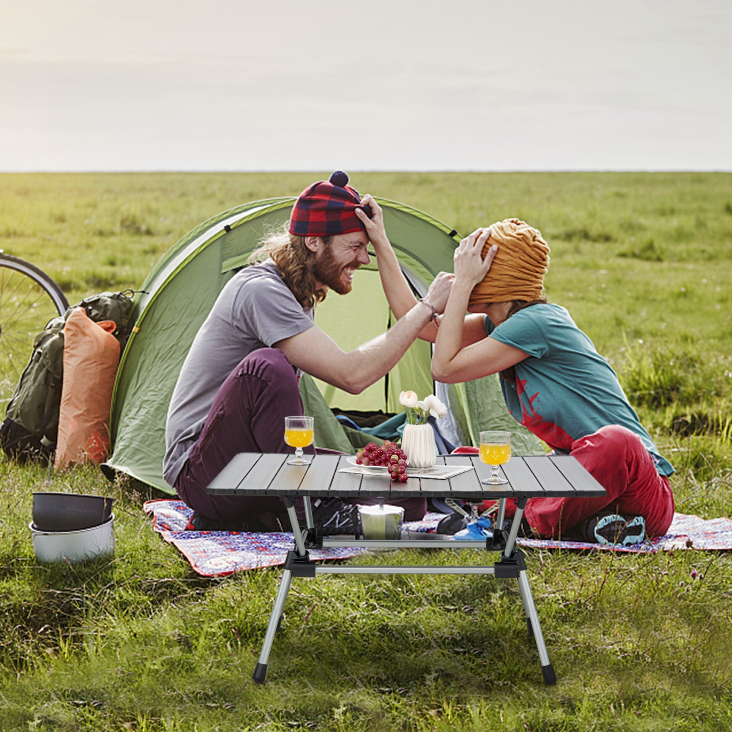 Costway Heavy-Duty Aluminum Camping Table, Folding Outdoor Picnic Table with Carrying Bag