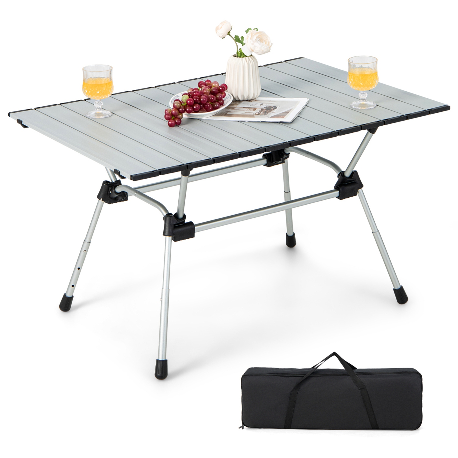 Costway Heavy-Duty Aluminum Camping Table, Folding Outdoor Picnic Table with Carrying Bag