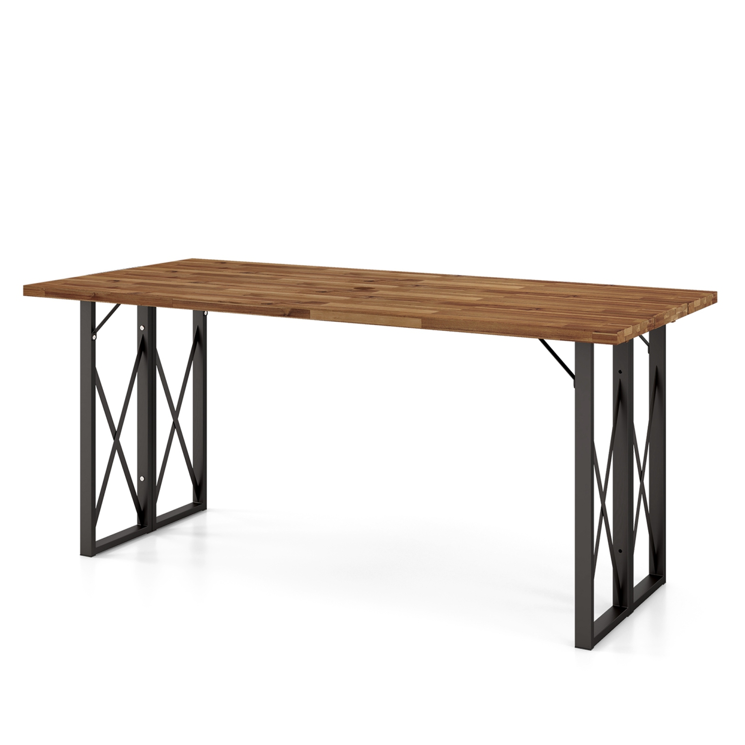 Costway 67" Patio Rectangle Table Heavy-Duty Acacia Wood Dining Table with Umbrella Hole