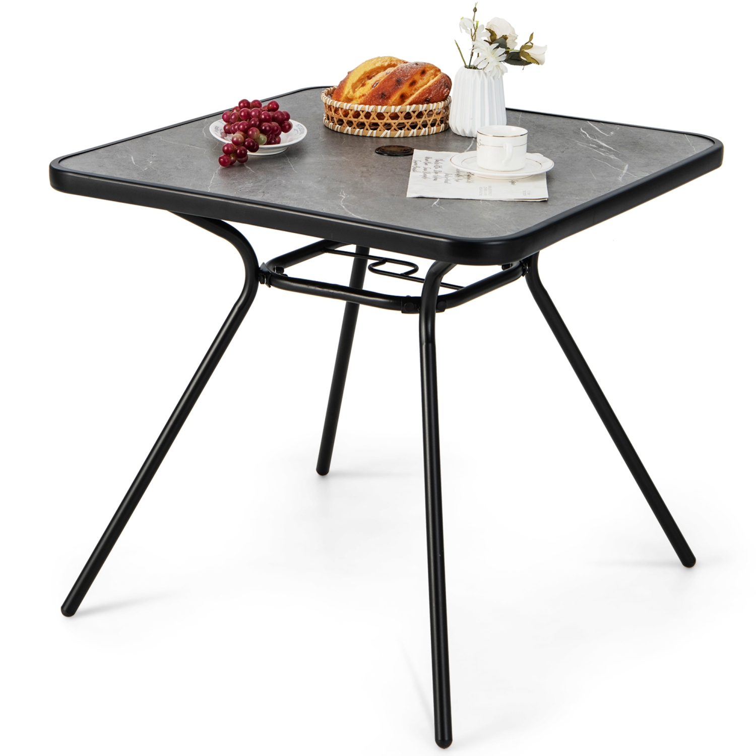 Table de patio d'extérieur de 32 x 32 po avec trou pour parasol de Costway pour 4 personnes