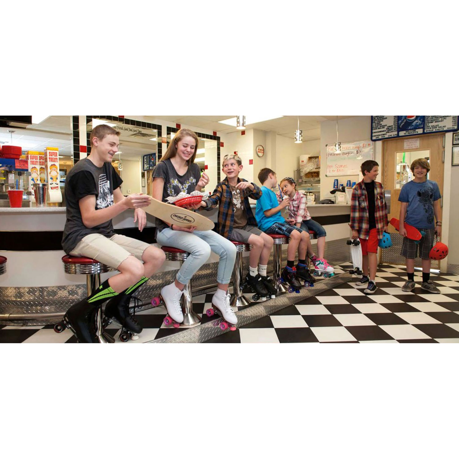 Patins à roulettes doublés en cuir pour roulathèque de Chicago - Blanc - Taille 5-11