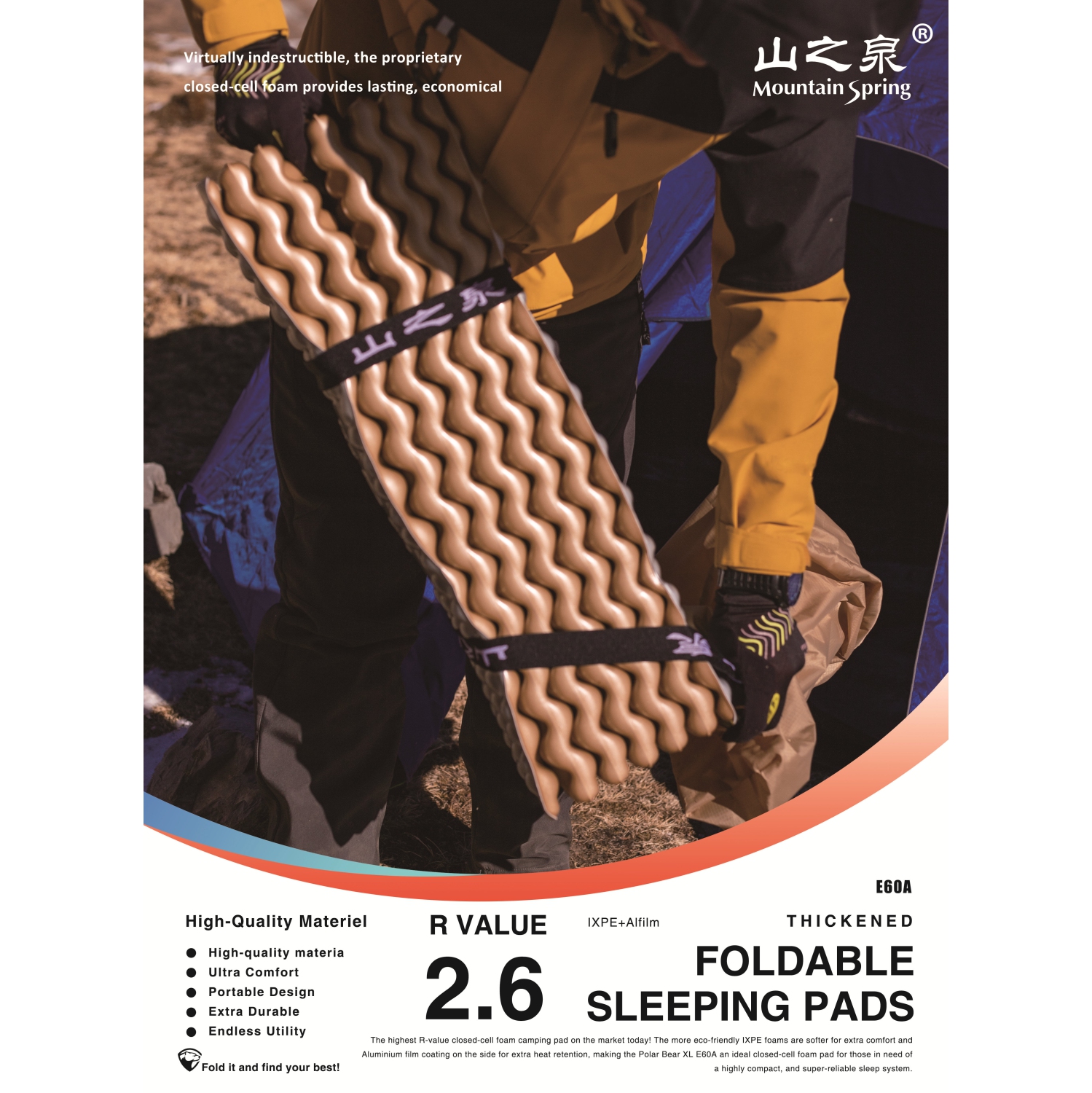 Tapis de couchage repliable en mousse à cellules fermées R-2,6 de Mountain Spring | Tapis de couchage léger et hydrofuge