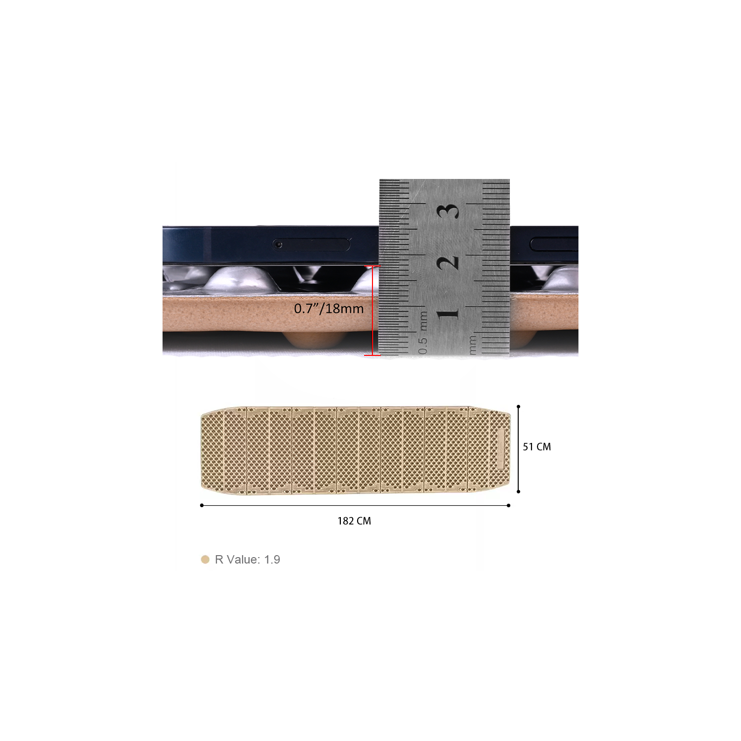 Matelas de couchage en mousse à cellules fermées repliable Mmy 1&nbsp;A de Mountain Spring R1,9 | matelas de couchage en mousse ultra-léger et