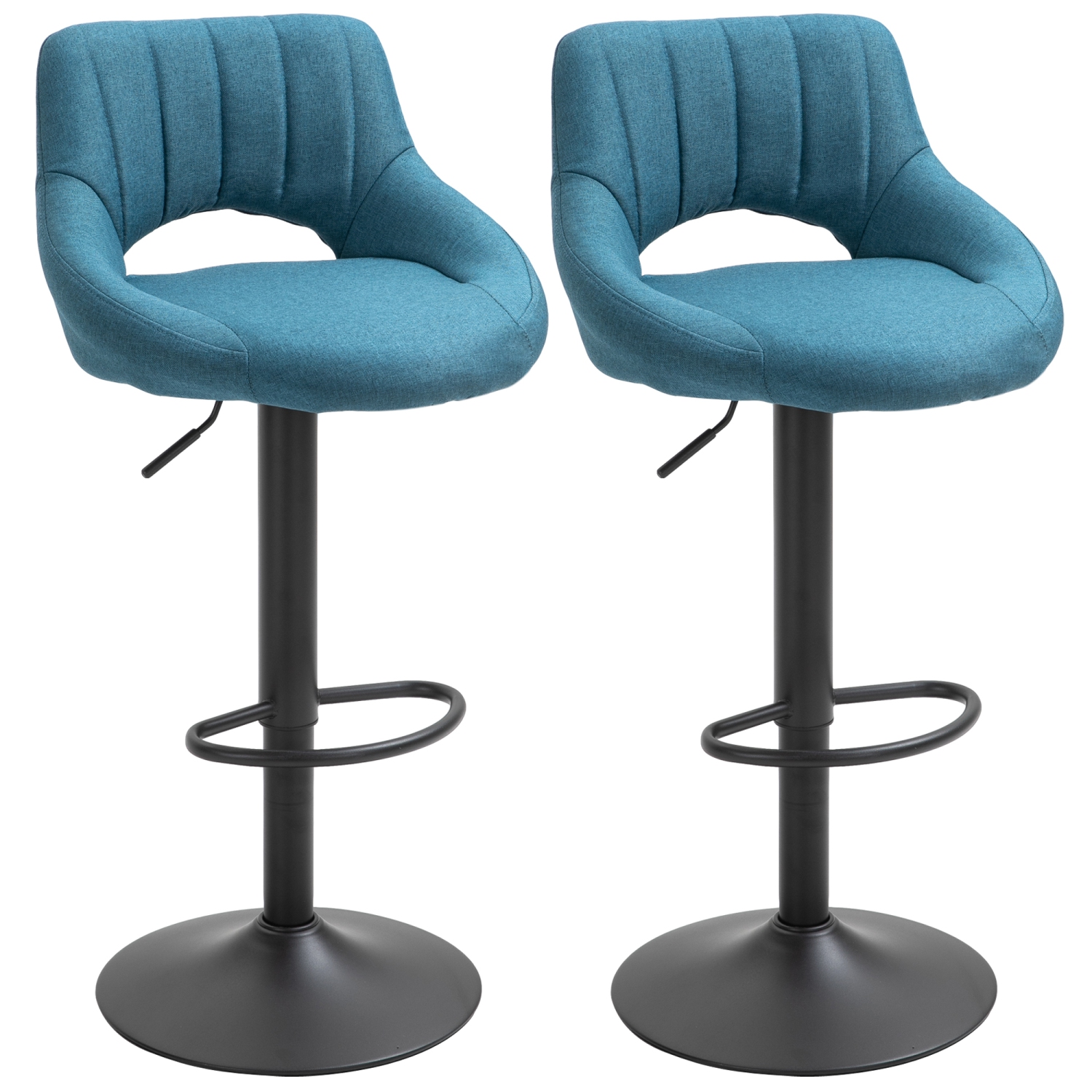 HOMCOM Bar Stools Set of 2, Swivel Counter Height Barstools with Adjustable Height, Linen Upholstered Bar Chairs with Round Metal Base and Footrest,