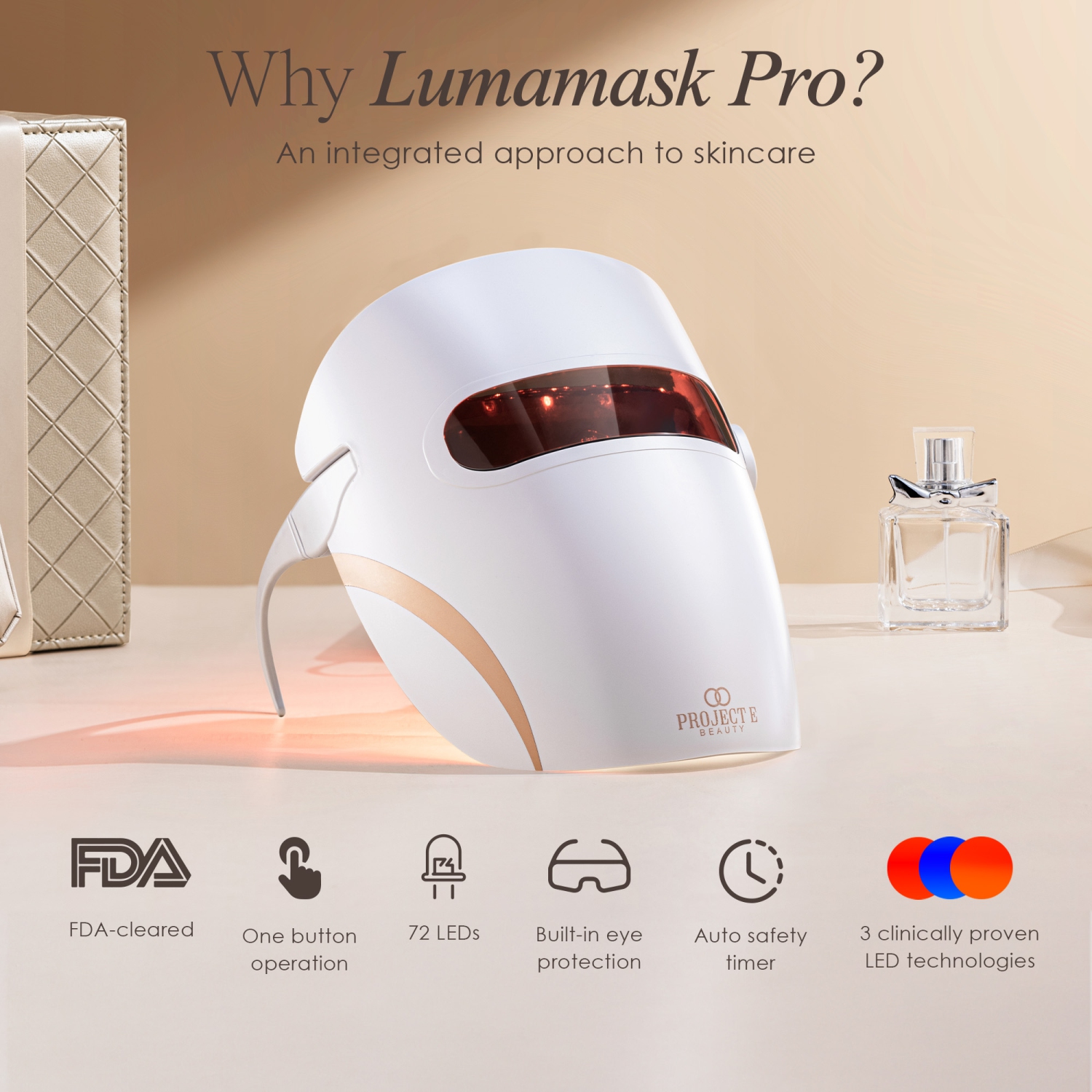 Project E Beauty Lumamask Pro | LED Light Therapy Face Mask | Infrared, Red & Blue Light Therapy | Anti-Wrinkle & Anti-Acne