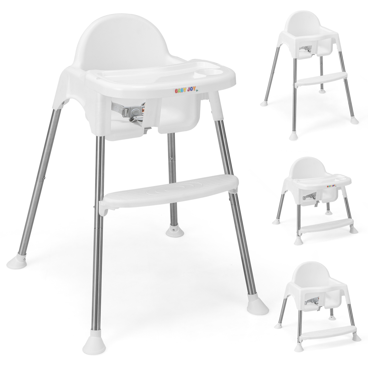 Babyjoy 4-in-1 Convertible Baby High Chair Feeding with Removable Double Tray& Footrest