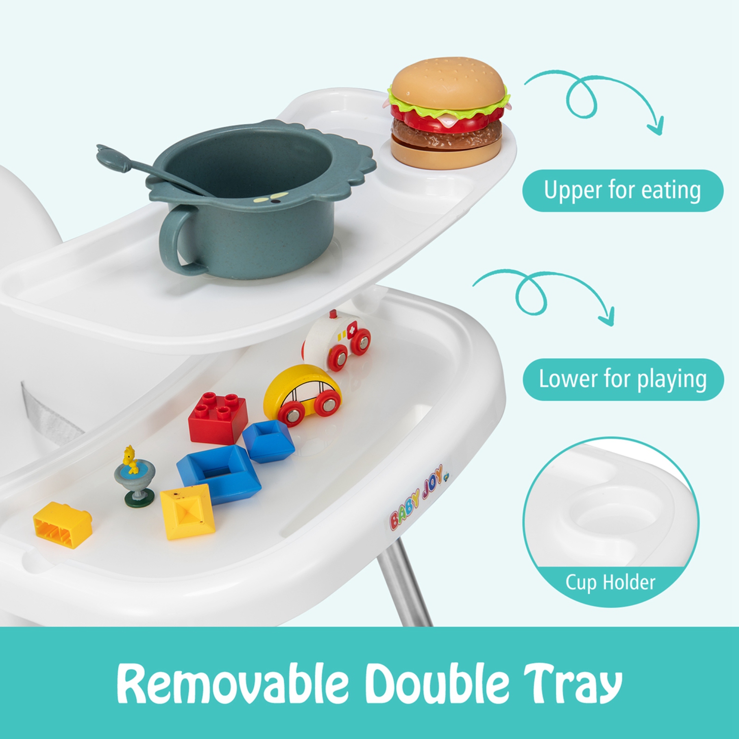 Babyjoy 4-in-1 Convertible Baby High Chair Feeding with Removable Double Tray& Footrest