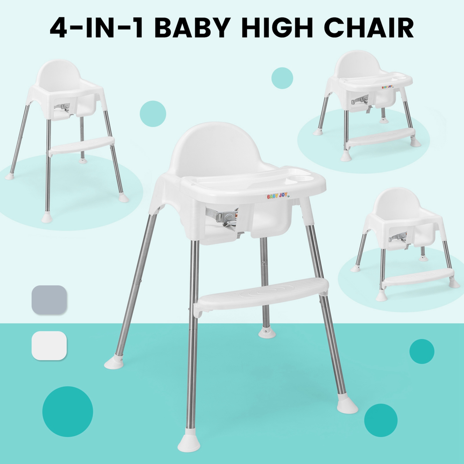 Babyjoy 4-in-1 Convertible Baby High Chair Feeding with Removable Double Tray& Footrest