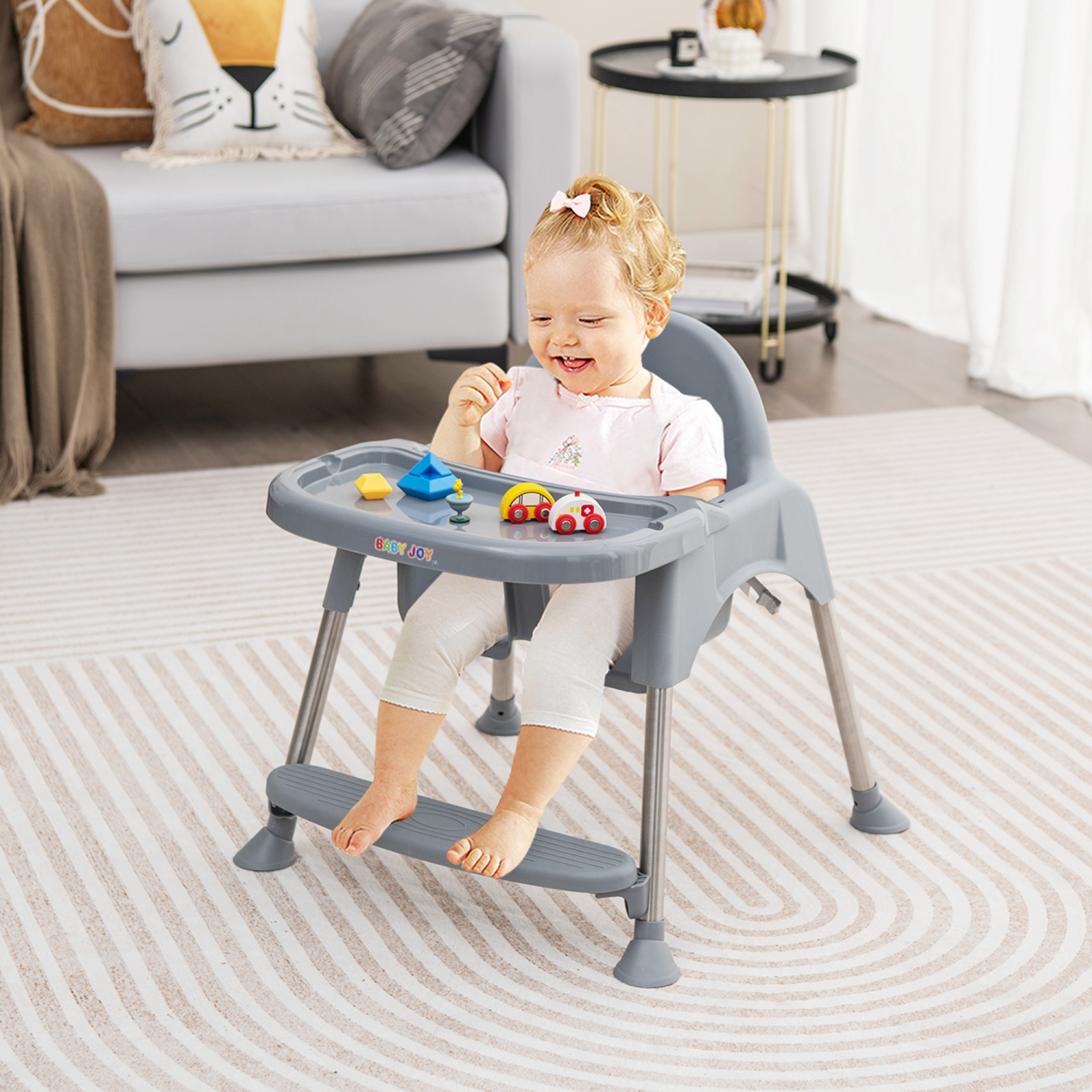 Babyjoy 4-in-1 Convertible Baby High Chair Feeding with Removable Double Tray& Footrest