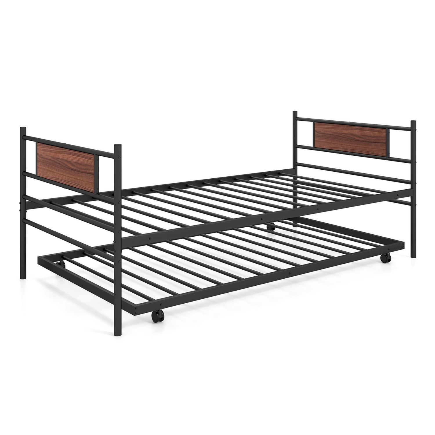 Twin Size Metal Daybed with Trundle Foundation Heavy-Duty Sofa Bed
