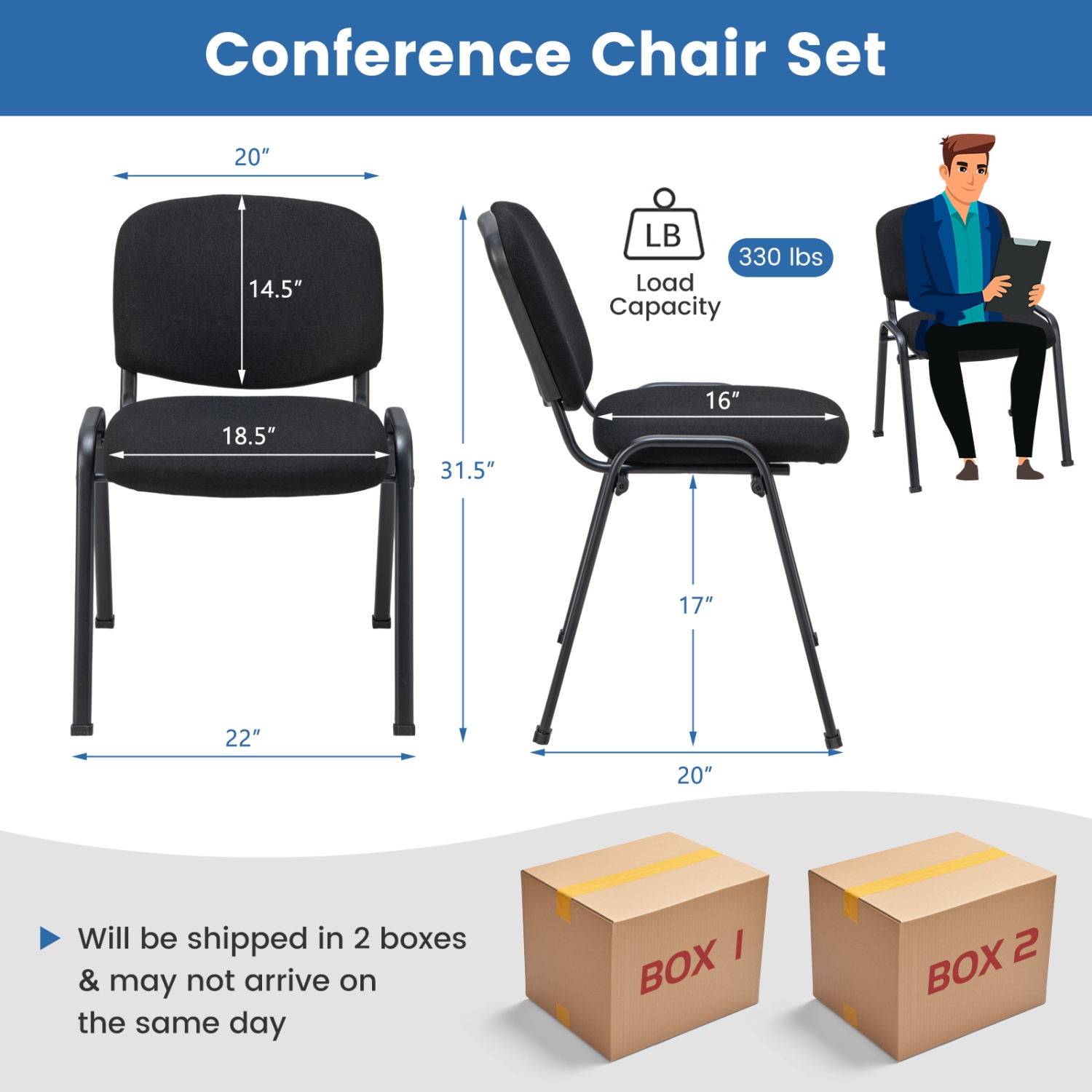 Costway Set of 10 Office Guest Chair Stackable Reception Chair Waiting Conference Room