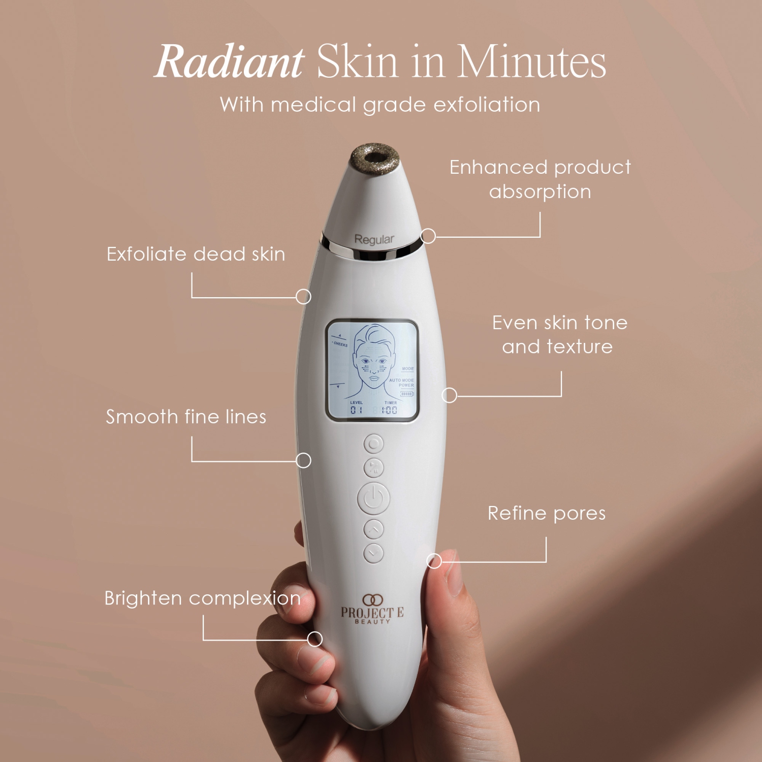 Project E Beauty Reinvo Facial Microdermabrasion Wand | Skin Renewal | Reduce Fine Lines & Wrinkles | Treat Sun Damage
