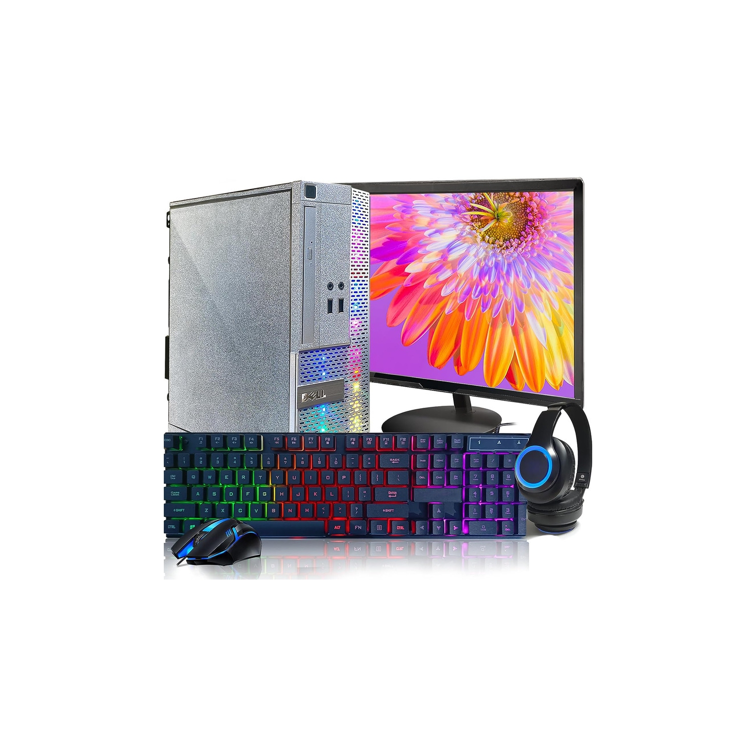 Dell RGB Gaming Desktop PC, Intel Quad Core I7 up to 3.8G, GTX 750 Ti 4G, 16G, 1T SSD, WiFi, BT, RGB Keyboard & Mouse, New 22" 1080 FHD LED, RGB Headphone, Win 10 Pro -Refurbished