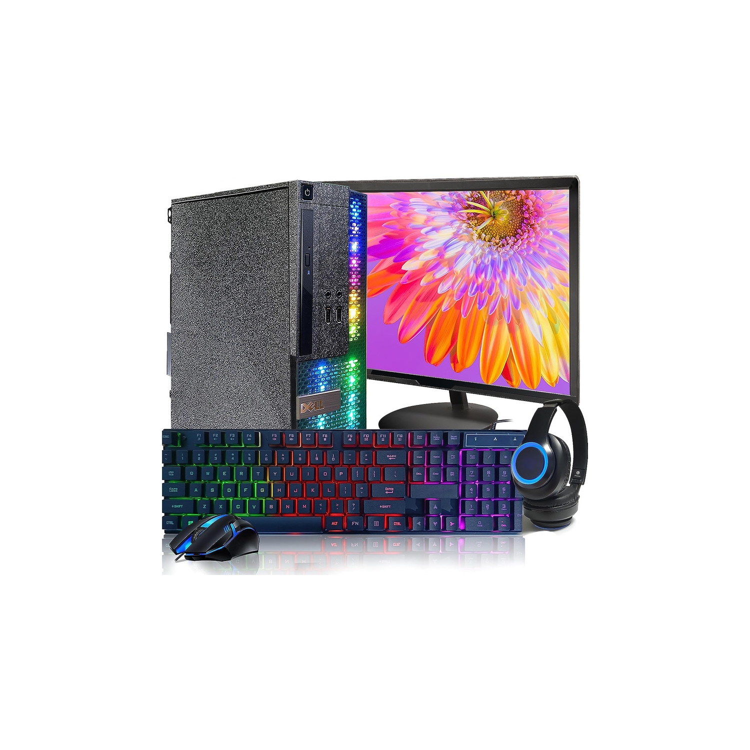 Dell RGB Gaming Desktop PC, Intel Core I7 up to 3.8G, GTX 750 Ti 4G, 16G, 512G SSD,WiFi,BT,RGB Keyboard & Mouse, New 22" 1080 FHD LED,RGB Headphone,Win 10Pro -Refurbished Excellent