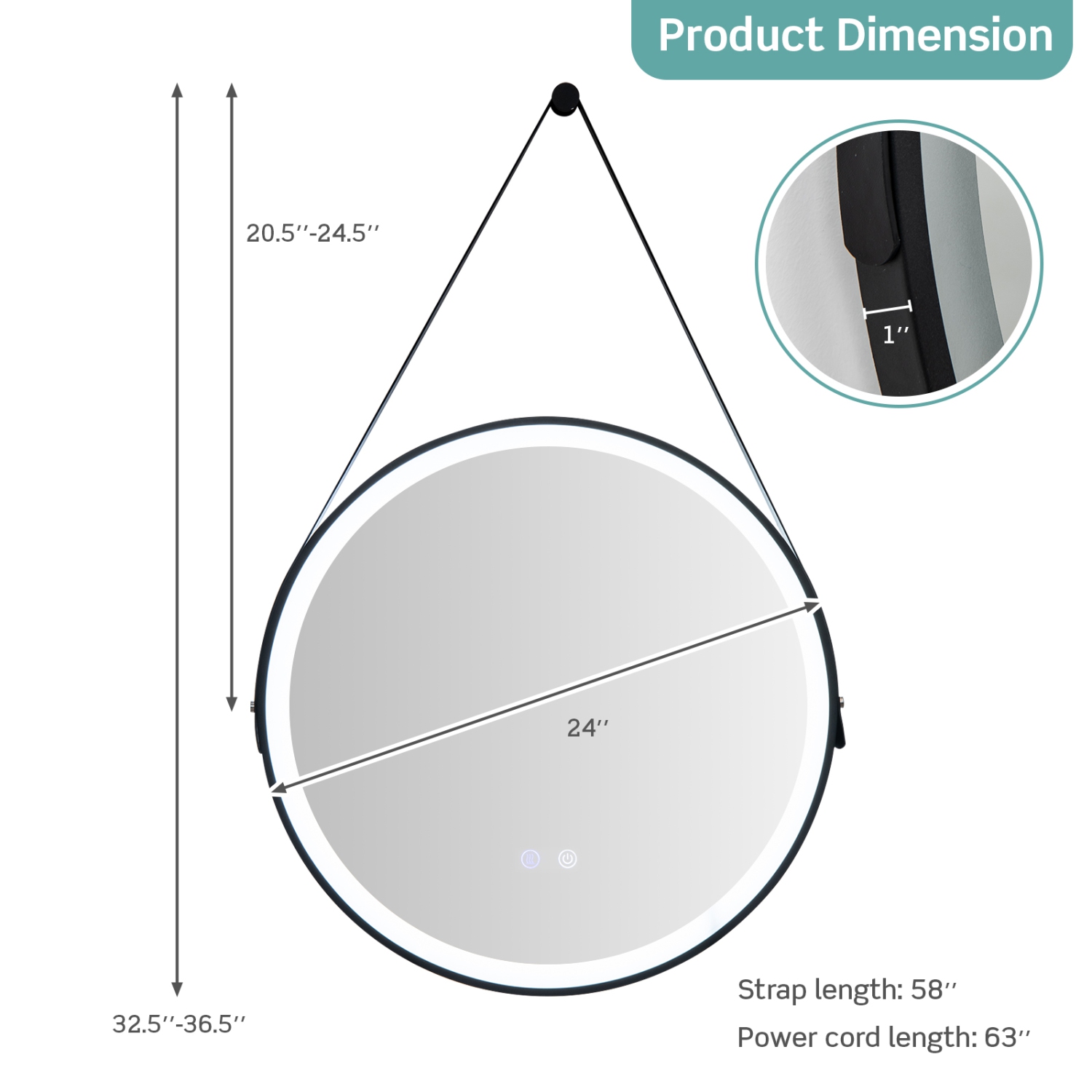 costway 24" Round LED Bathroom Mirror 3 Color Modes Anti-Fog Wall Mounted Hanging Mirror