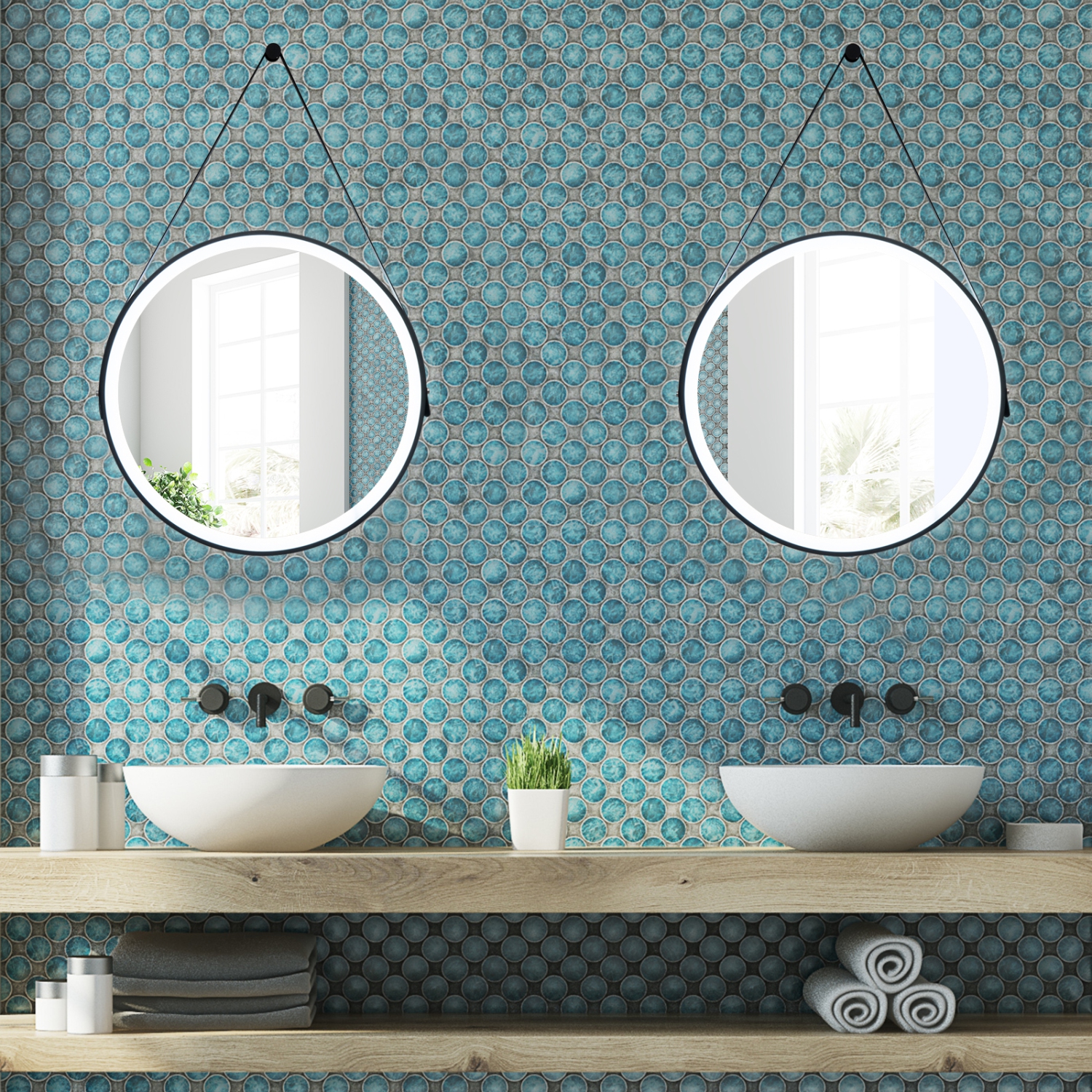 costway 24" Round LED Bathroom Mirror 3 Color Modes Anti-Fog Wall Mounted Hanging Mirror